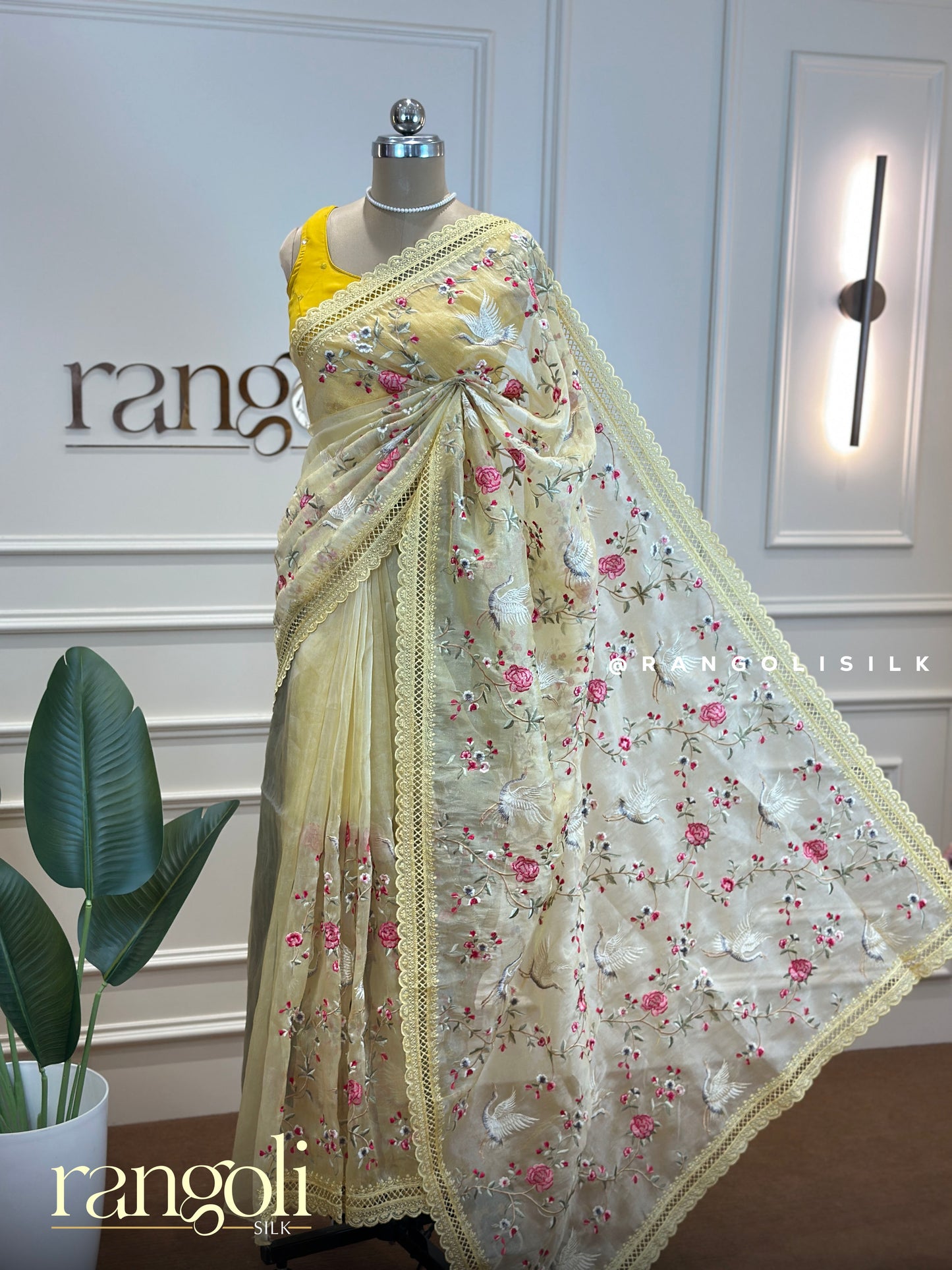 Designer Organza Saree with Delicate Floral Embroidery & Elegant Border - Post 697