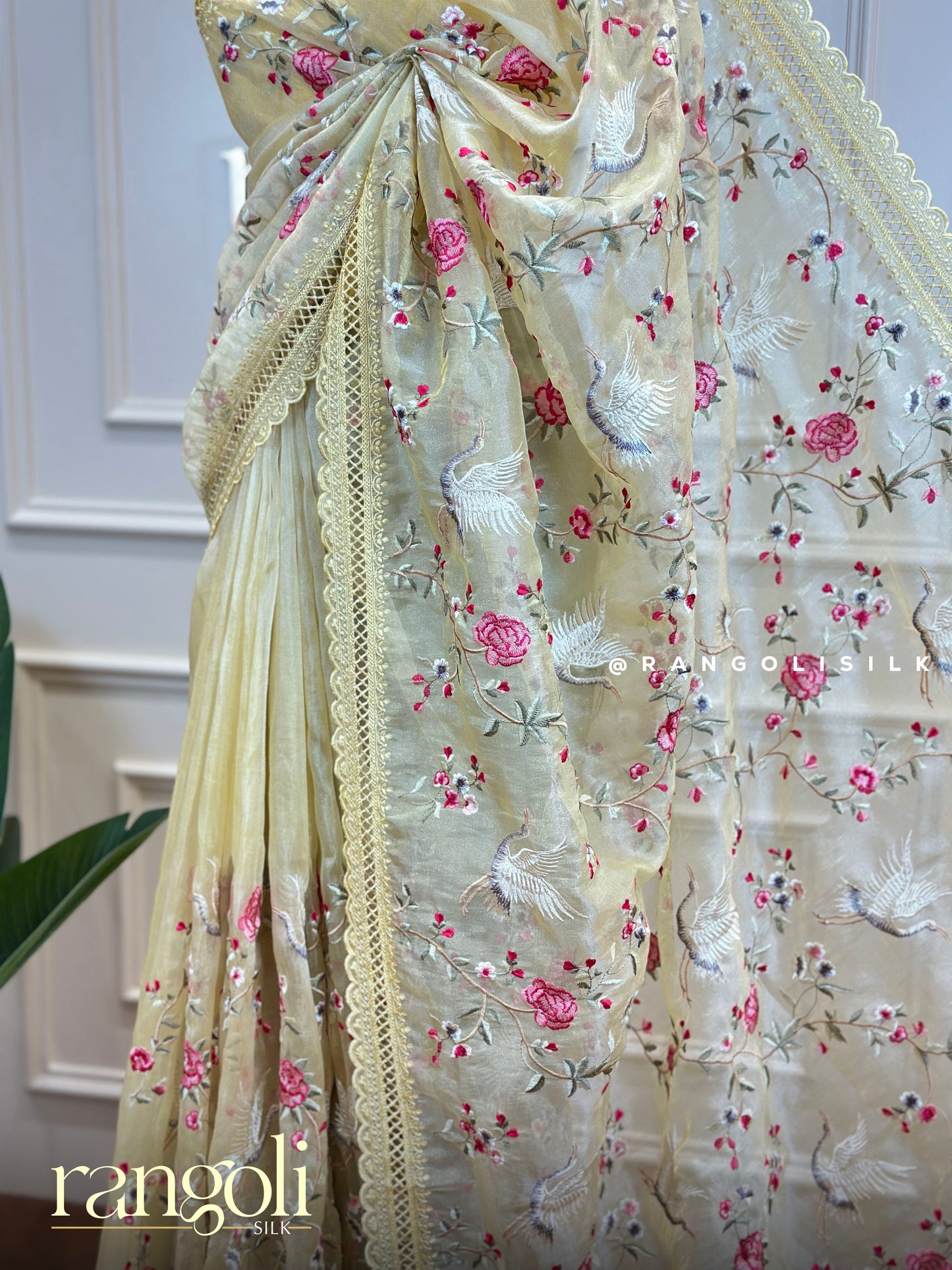 Designer Organza Saree with Delicate Floral Embroidery & Elegant Border - Post 697