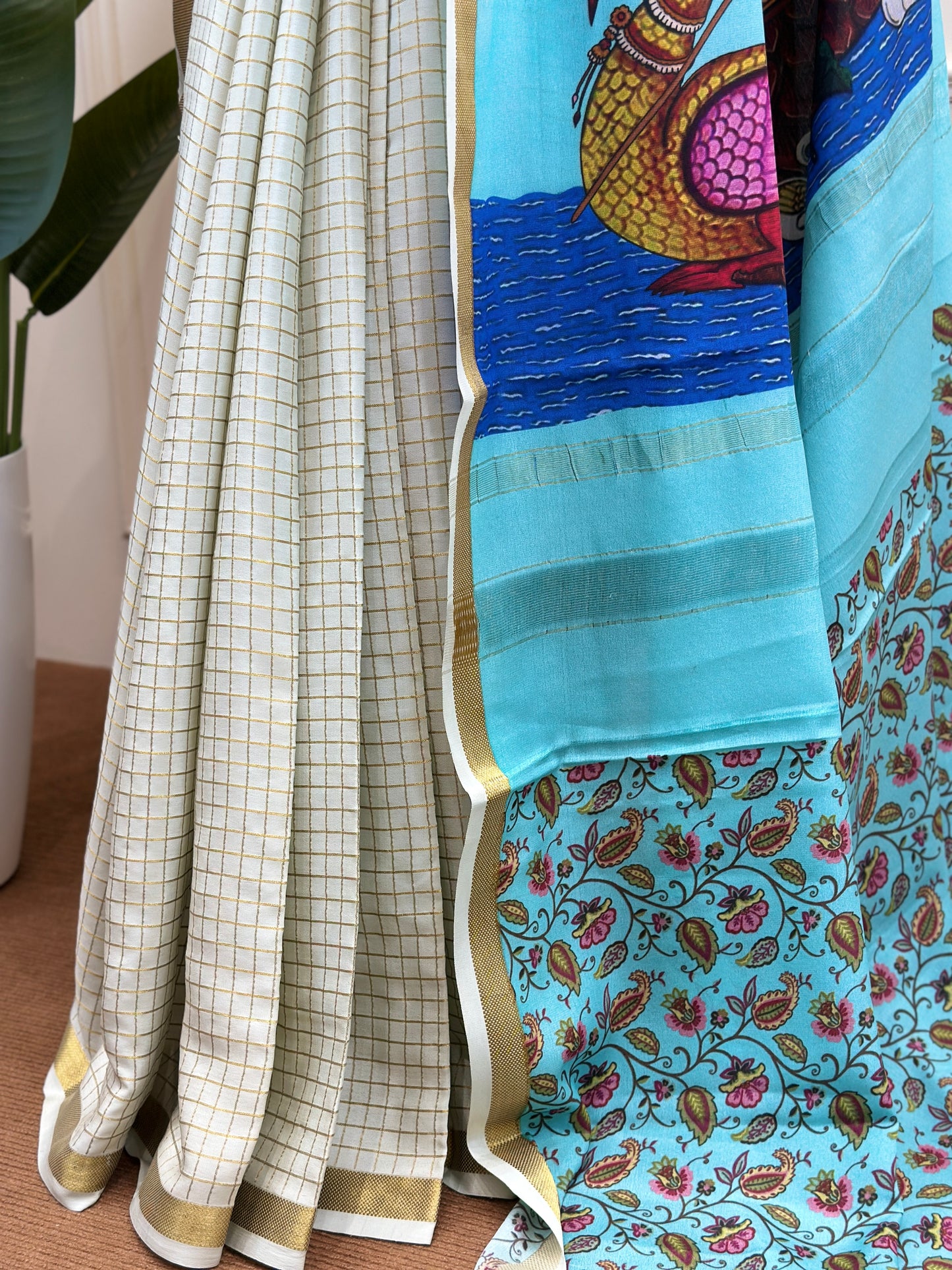 Pure Mysore Crepe Silk Saree with Kalamkari Printed Pallu and Blouse - Post 770