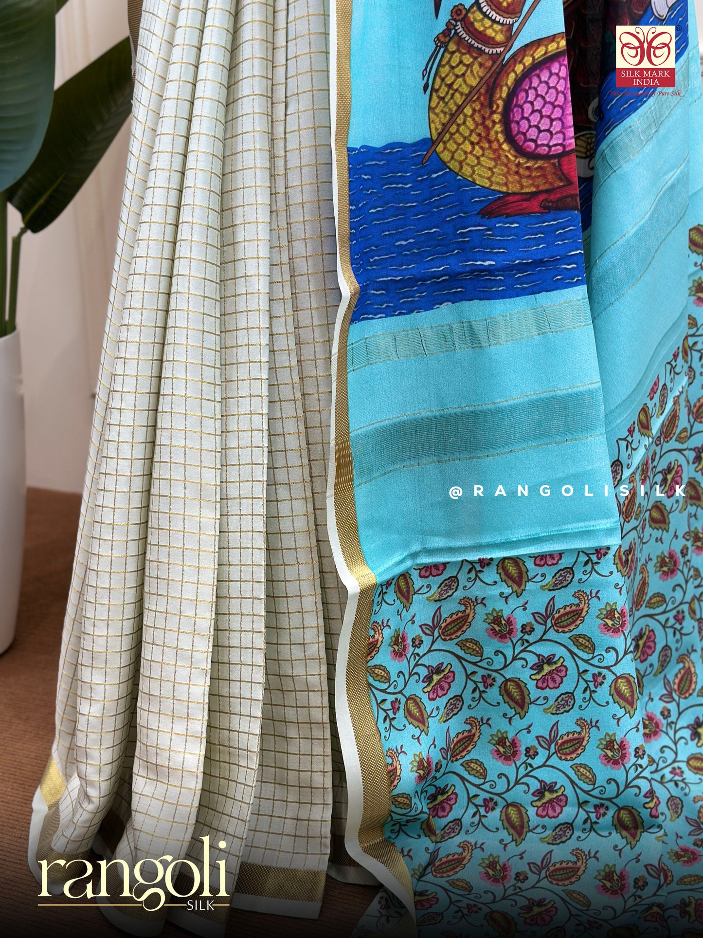 Pure Mysore Crepe Silk Saree with Kalamkari Printed Pallu and Blouse - Post 770