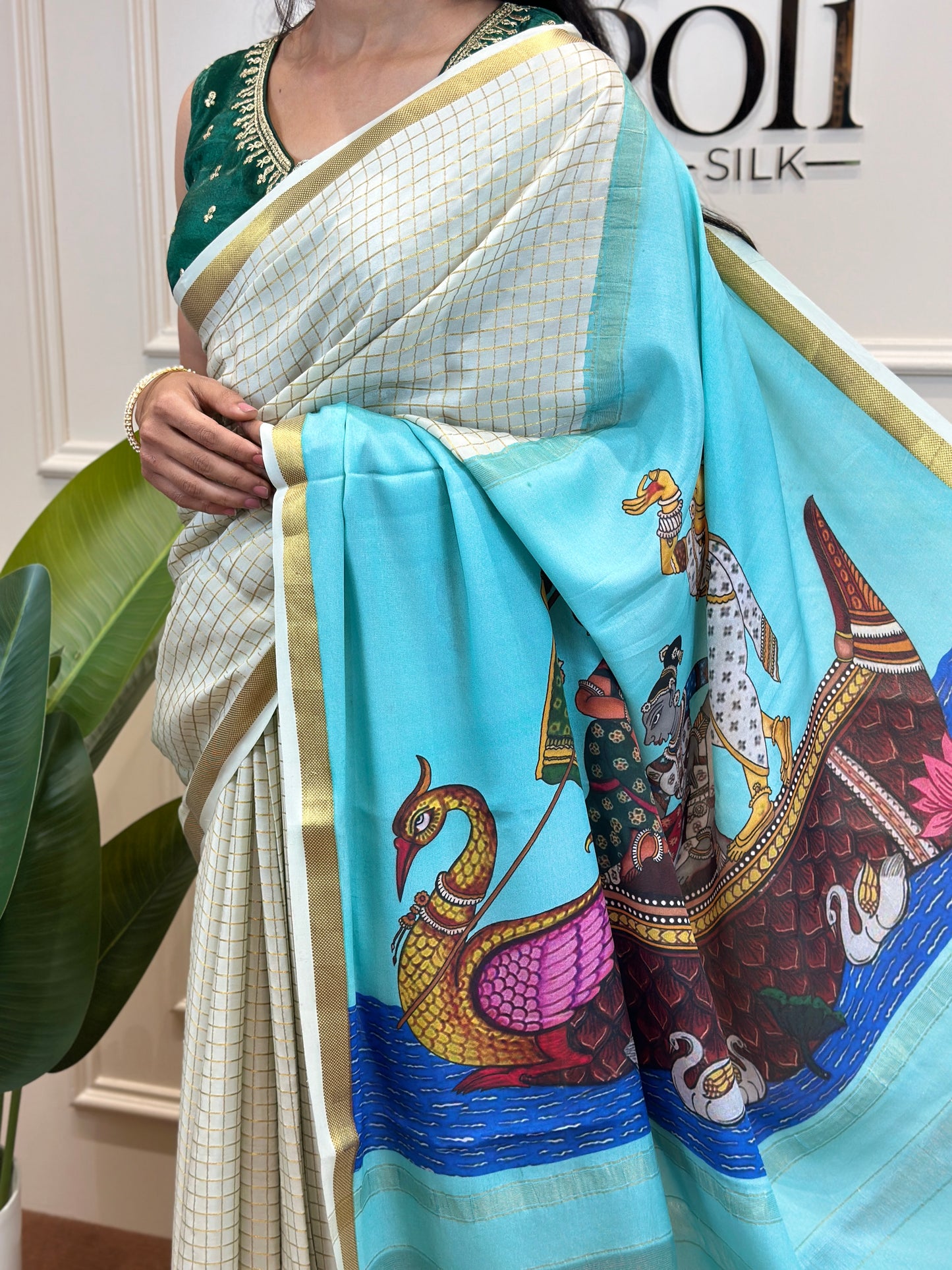Pure Mysore Crepe Silk Saree with Kalamkari Printed Pallu and Blouse - Post 770