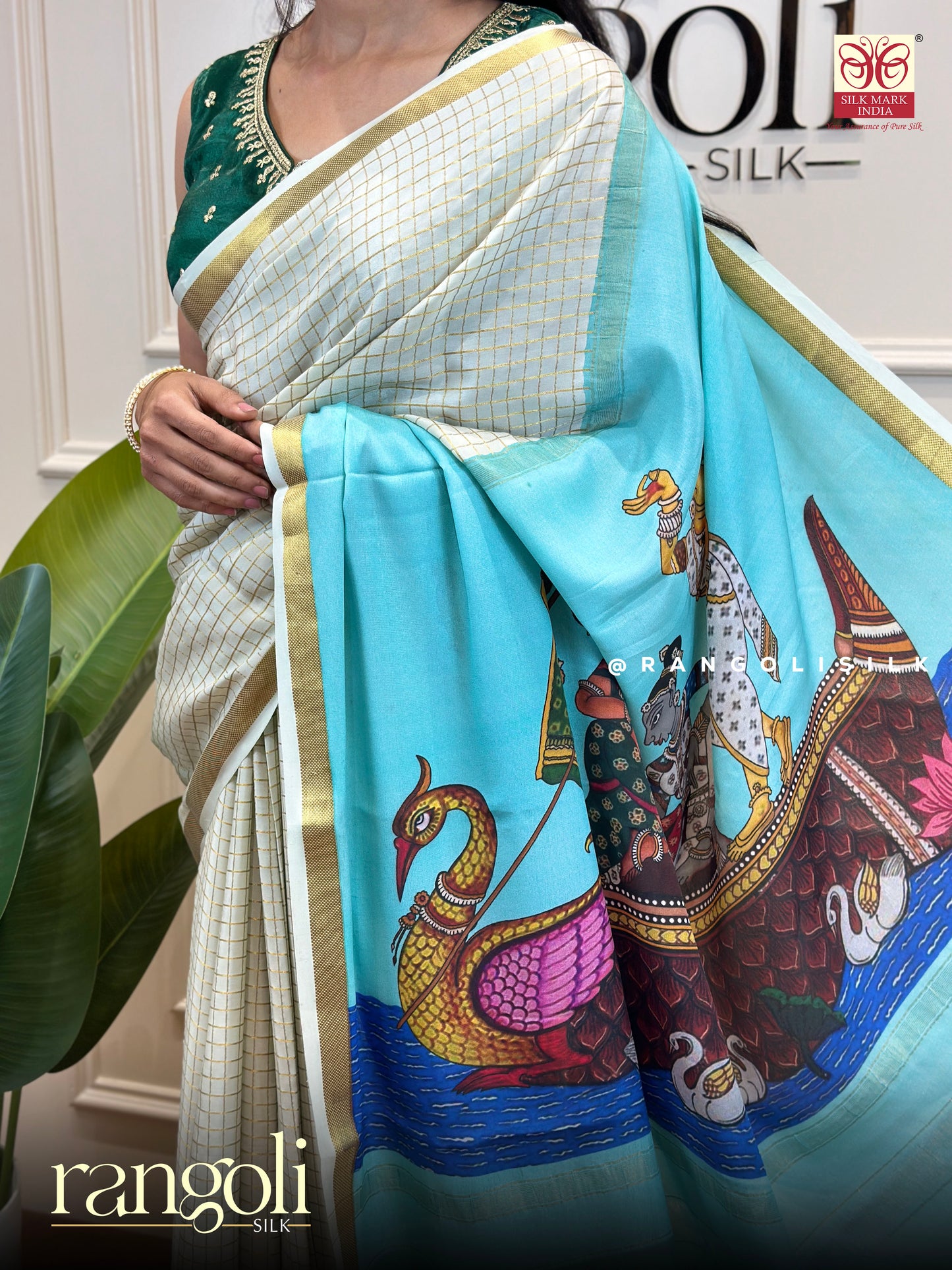 Pure Mysore Crepe Silk Saree with Kalamkari Printed Pallu and Blouse - Post 770