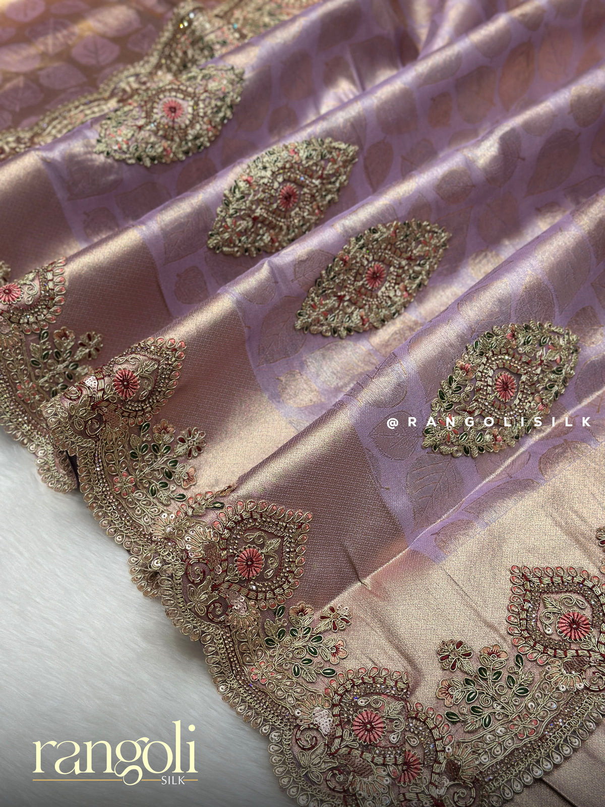 Soft Tone Shimmering Tissue Silk Saree with Heavy Thread & Sequin Blouse Piece - Post 1009