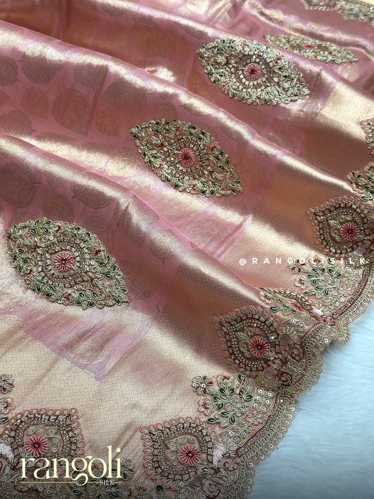 Soft Tone Shimmering Tissue Silk Saree with Heavy Thread & Sequin Blouse Piece - Post 1009