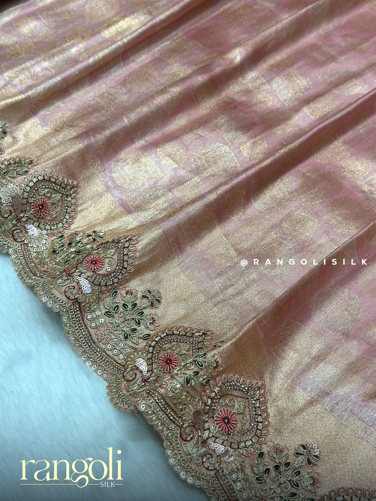 Soft Tone Shimmering Tissue Silk Saree with Heavy Thread & Sequin Blouse Piece - Post 1009