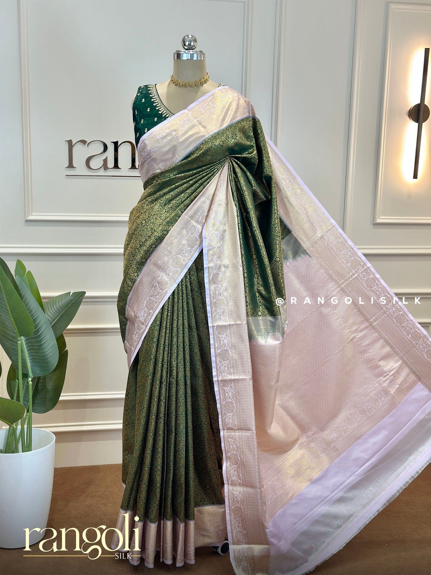 Elegant Semi Kanjivaram Silk Saree in Olive Green with Contrast Soft Pink Border - Post 604
