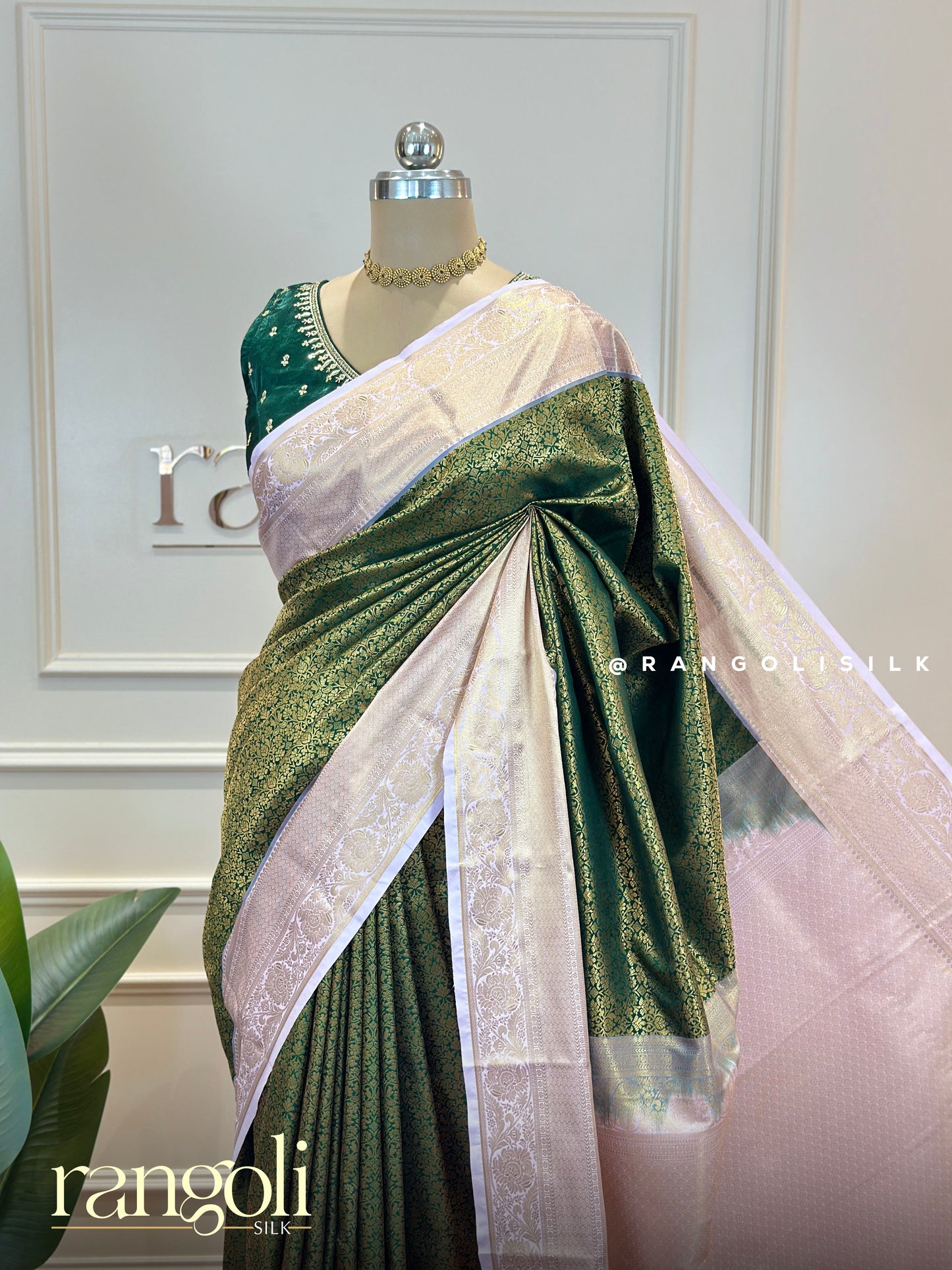 Elegant Semi Kanjivaram Silk Saree in Olive Green with Contrast Soft Pink Border - Post 604