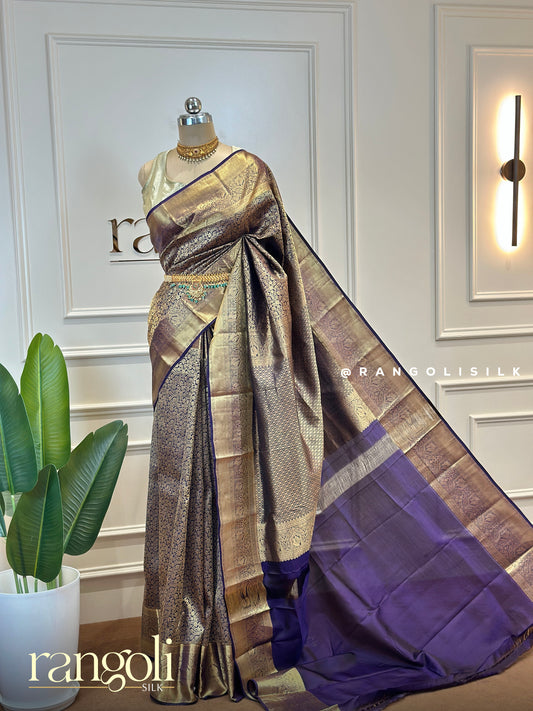 Kanjivaram Silk Saree in Rich Violet with Gold Zari - Post 484