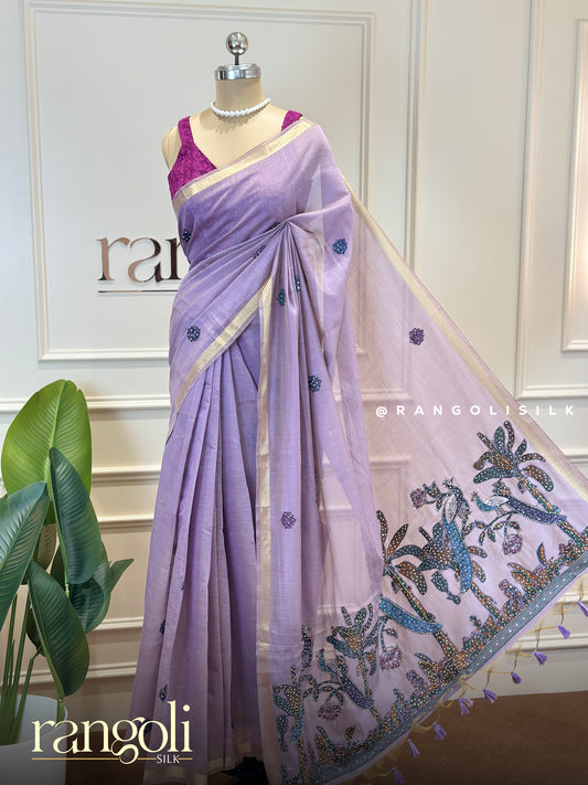 Elegant Cotton Saree with Floral Embroidery & Delicate Buti Design - Post 775
