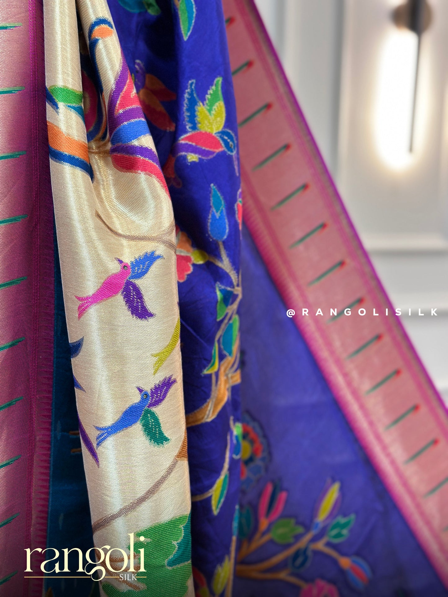 Exquisite Paithani Saree with Intricate Floral Weaves & Gold Border - Post 602