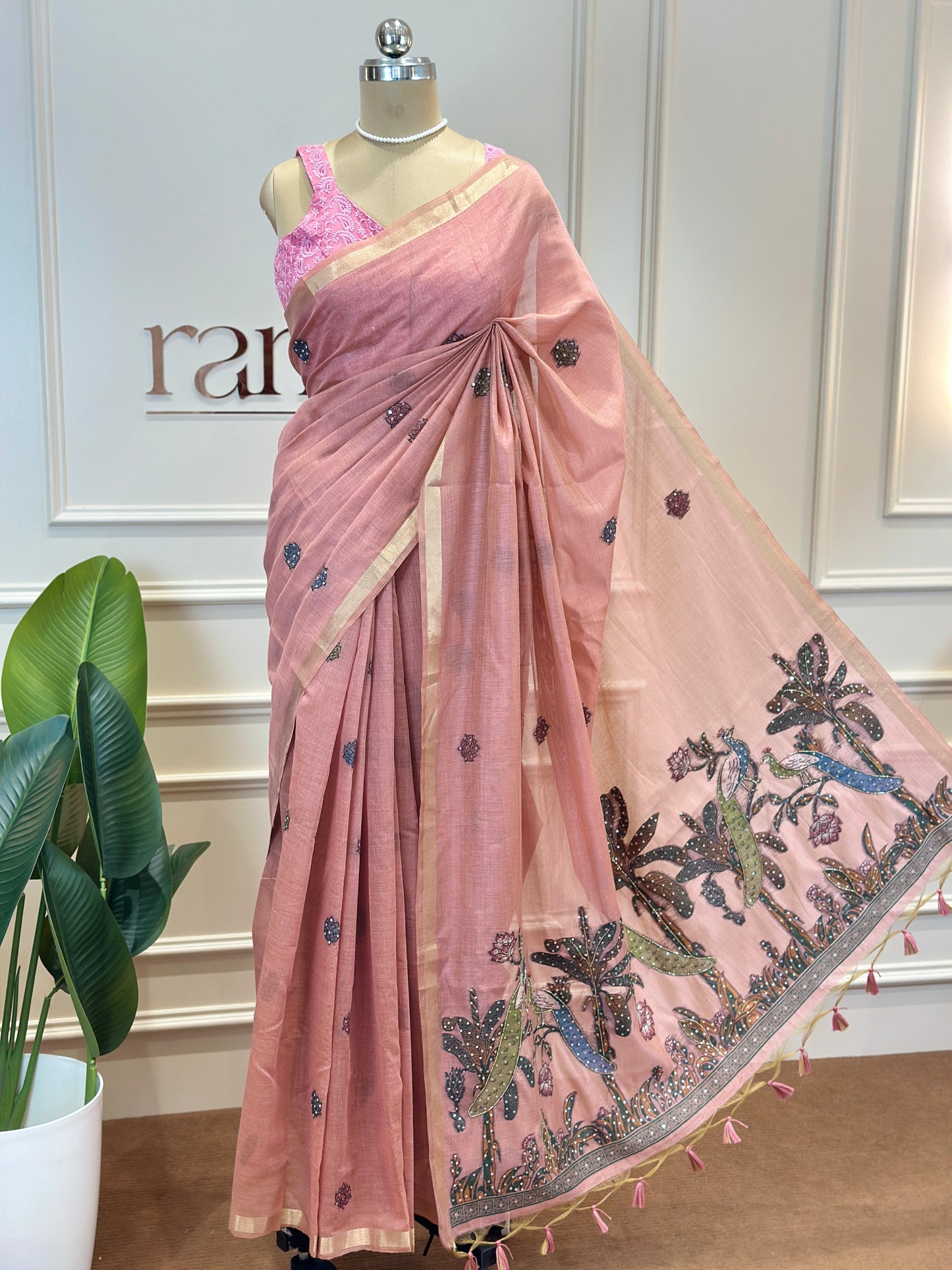 Elegant Cotton Saree with Floral Embroidery & Delicate Buti Design - Post 775