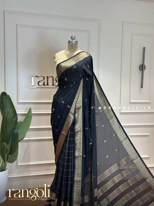 Semi Mysore Silk Saree with Checked Pleats and Elegant Pallu - Post 382