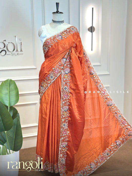 Designer Sarees with Embroidered Scalloped Cutwork Border - Post 1015