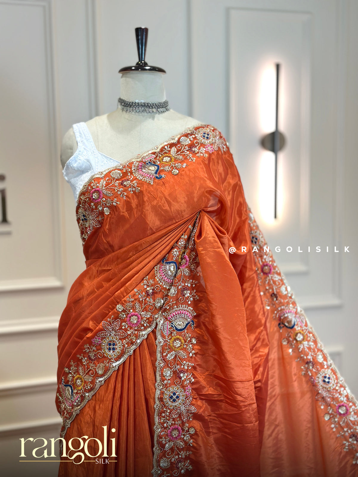 Designer Sarees with Embroidered Scalloped Cutwork Border - Post 1015