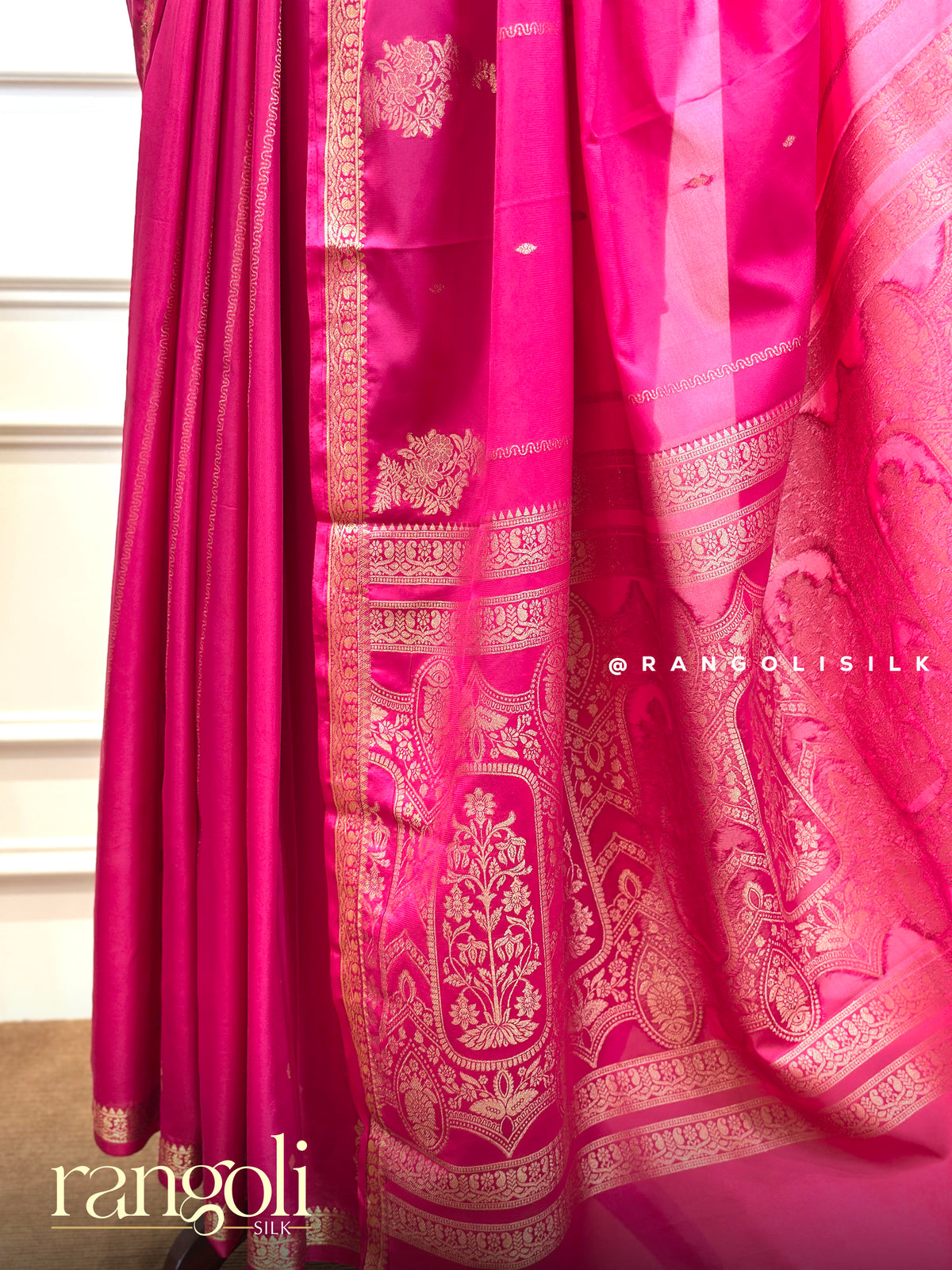 Semi Mysore Crepe Silk Saree with Gold Zari Buttas & Floral Border - Post 1012