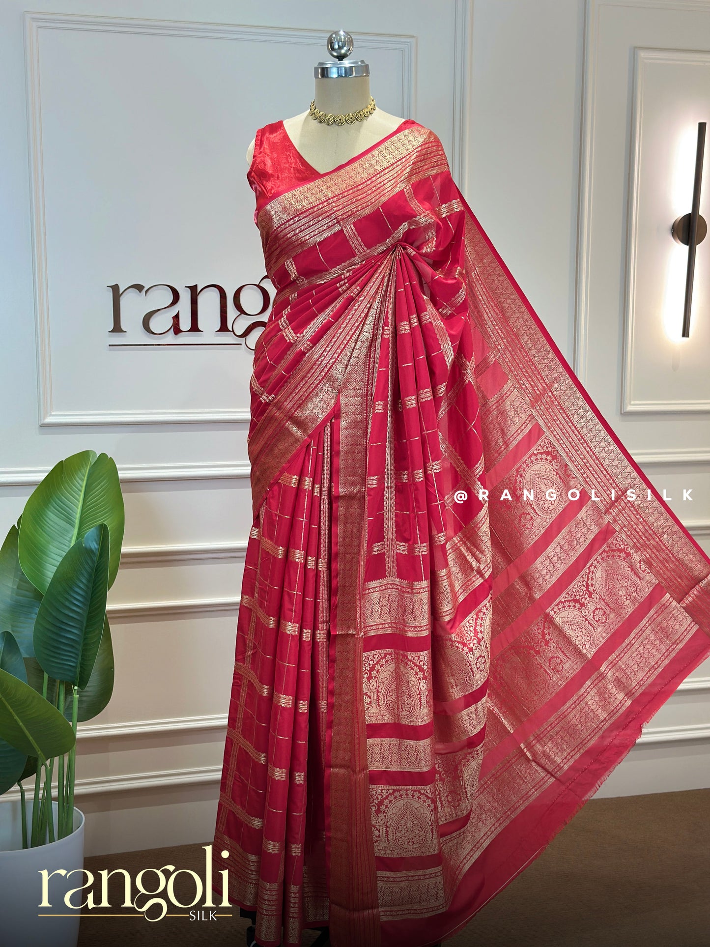 Semi Mysore Silk Saree with Traditional Checks Pattern - Post 893
