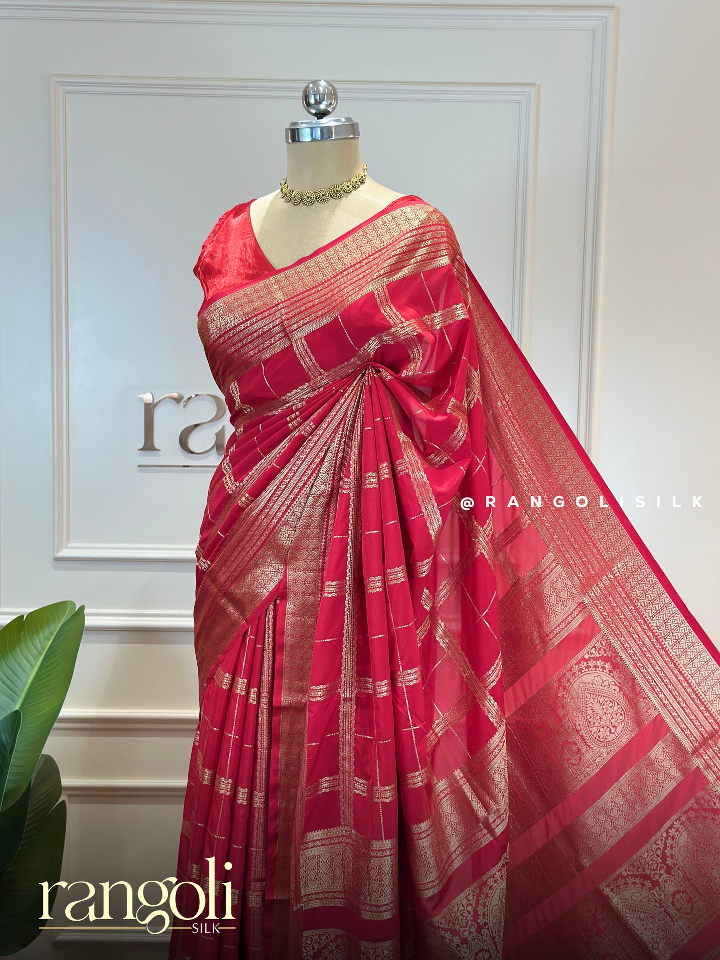 Semi Mysore Silk Saree with Traditional Checks Pattern - Post 893