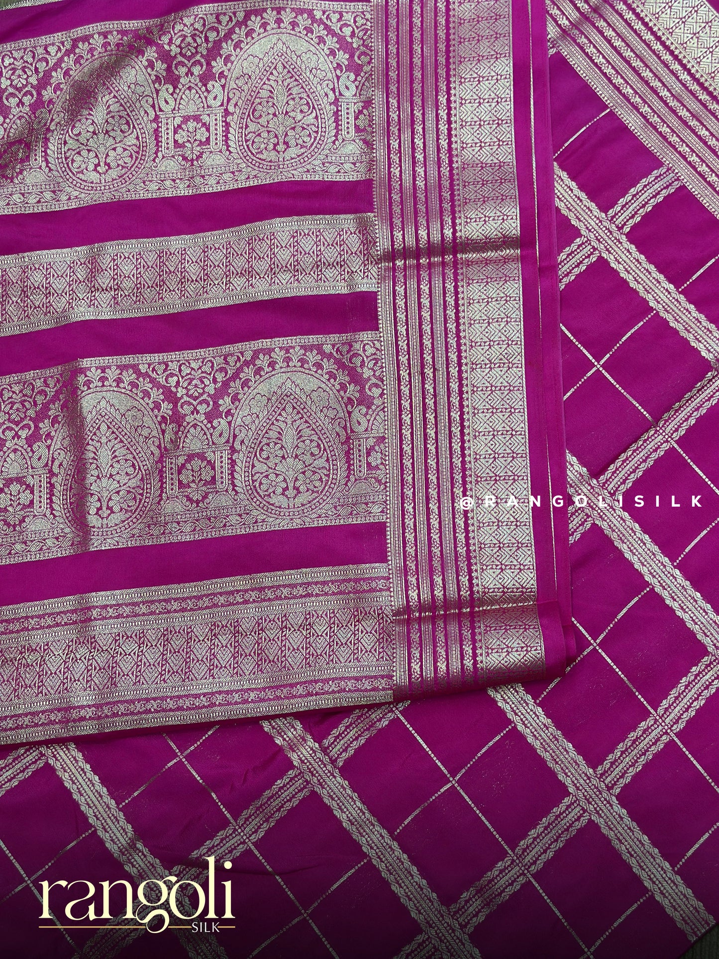 Semi Mysore Silk Saree with Traditional Checks Pattern - Post 893