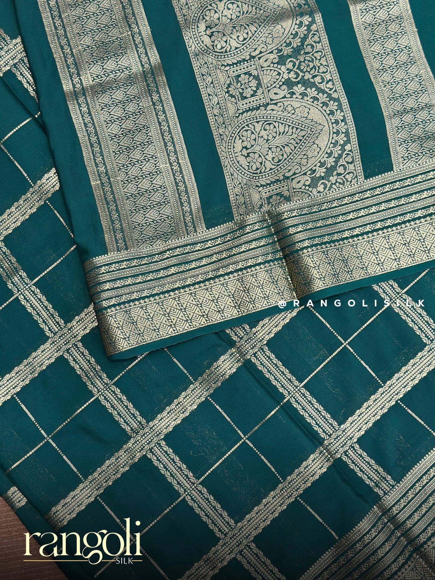 Semi Mysore Silk Saree with Traditional Checks Pattern - Post 893