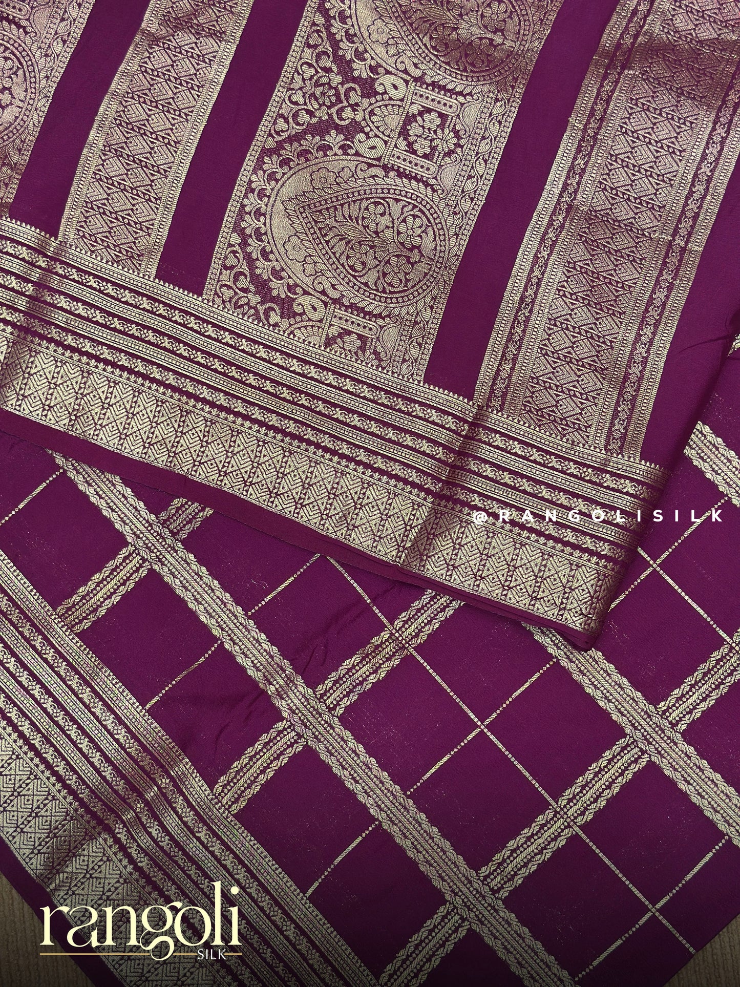 Semi Mysore Silk Saree with Traditional Checks Pattern - Post 893