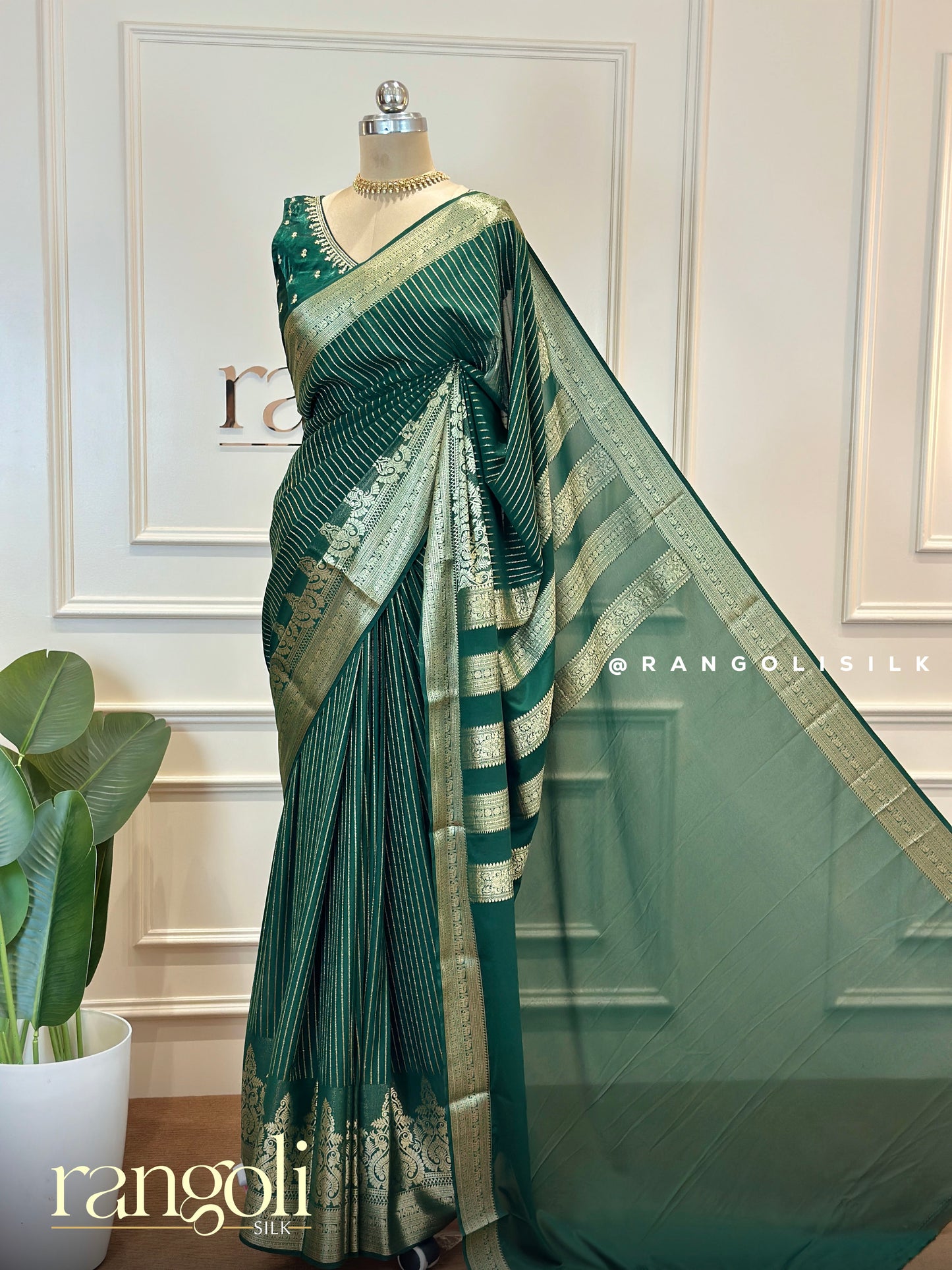 Elegant Semi Mysore Silk Saree - Luxurious Crepe Fabric with Rich Zari Border & Intricate Designs - Post 611