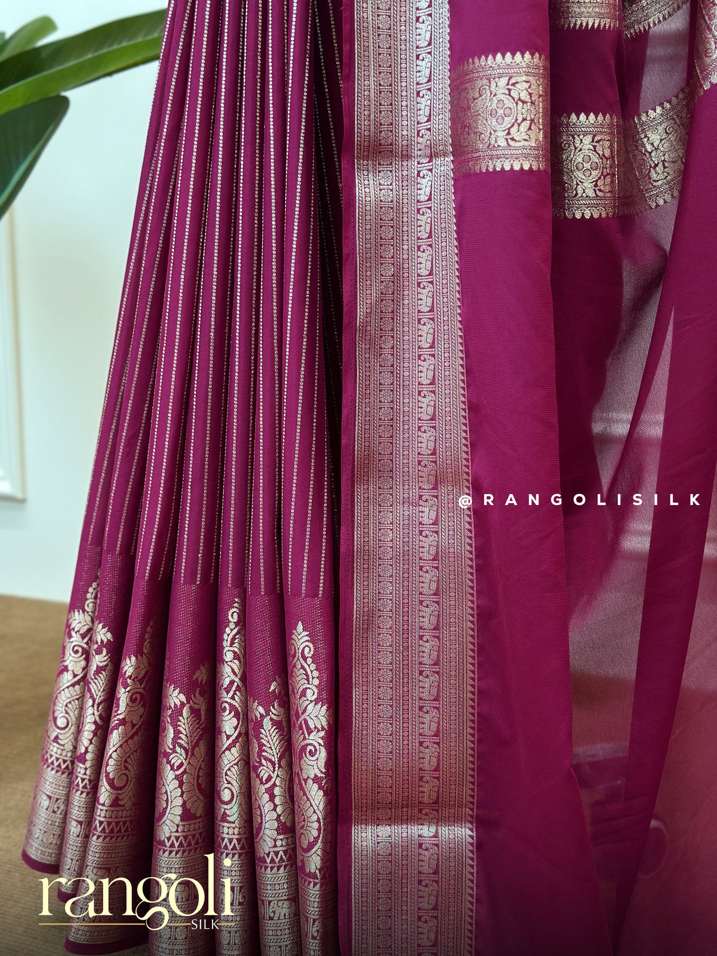 Elegant Semi Mysore Silk Saree - Luxurious Crepe Fabric with Rich Zari Border & Intricate Designs - Post 611