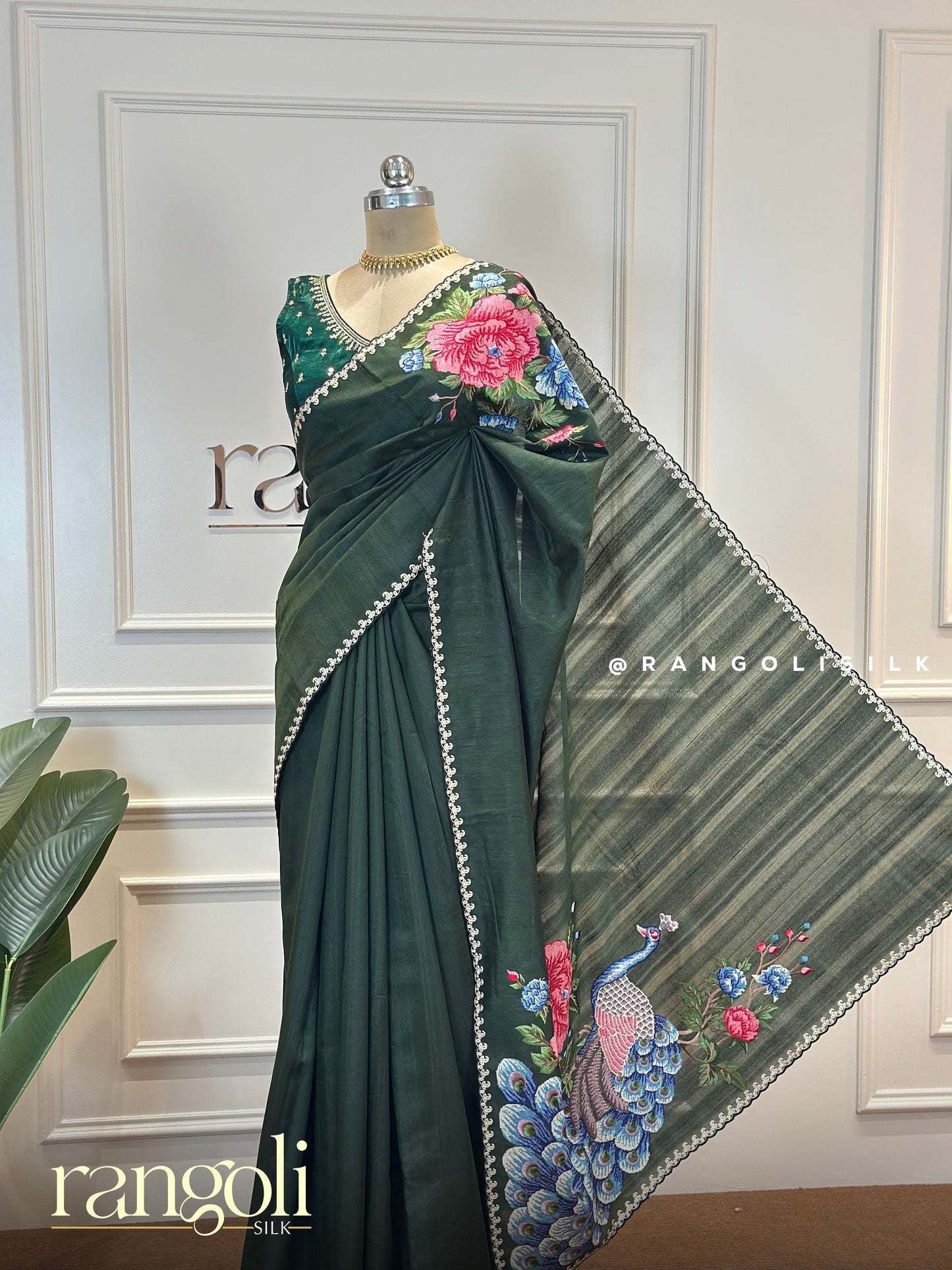 Elegant Cotton Silk Saree with Peacock Motifs & Floral Embroidery – Post 607