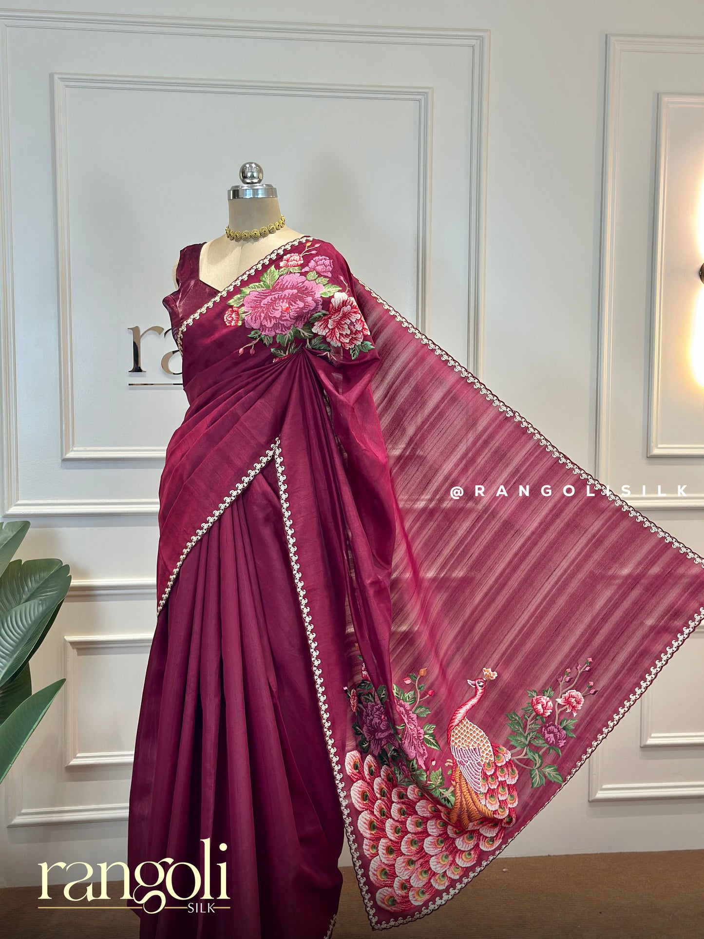Elegant Cotton Silk Saree with Peacock Motifs & Floral Embroidery – Post 607
