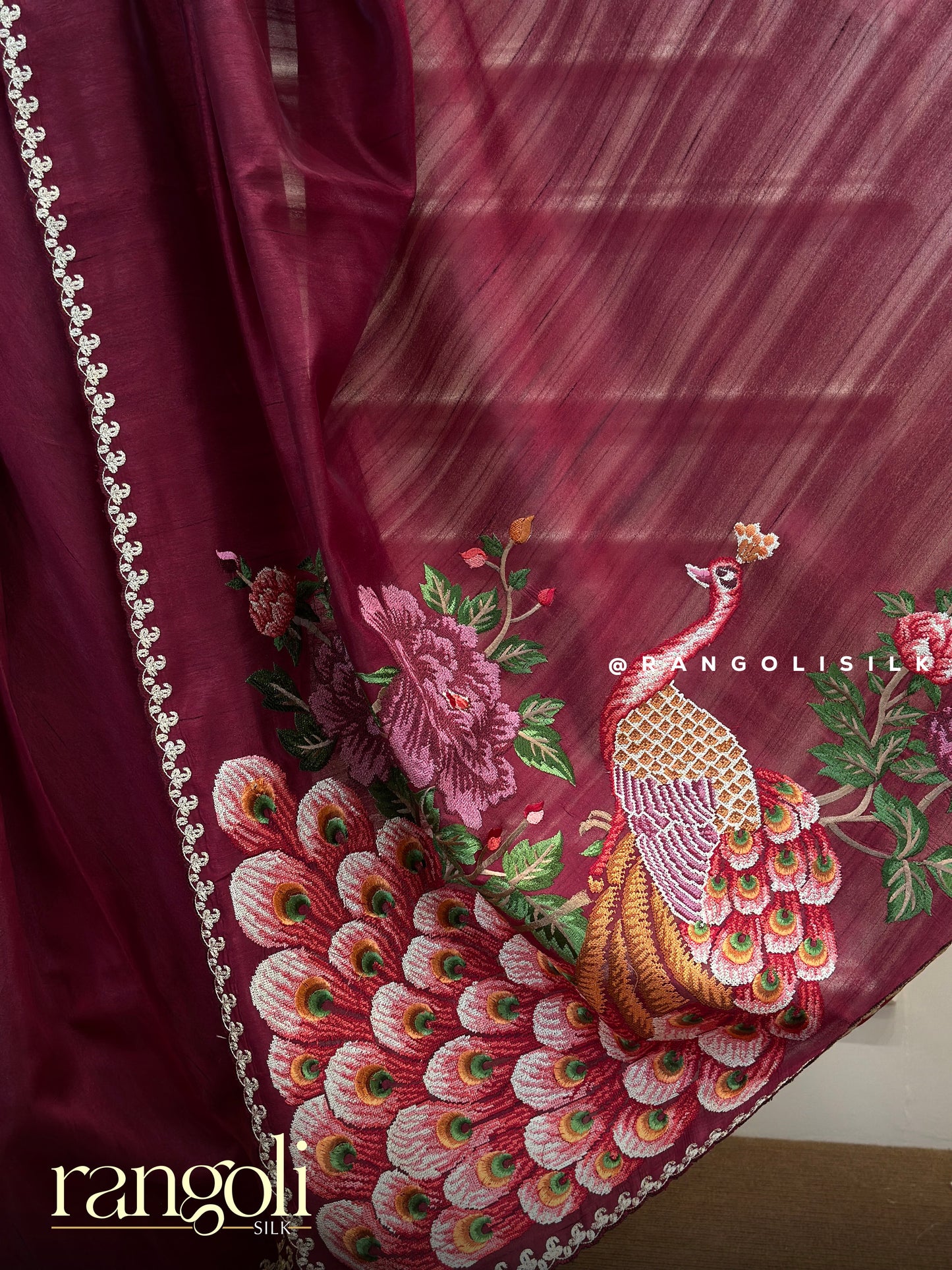 Elegant Cotton Silk Saree with Peacock Motifs & Floral Embroidery – Post 607