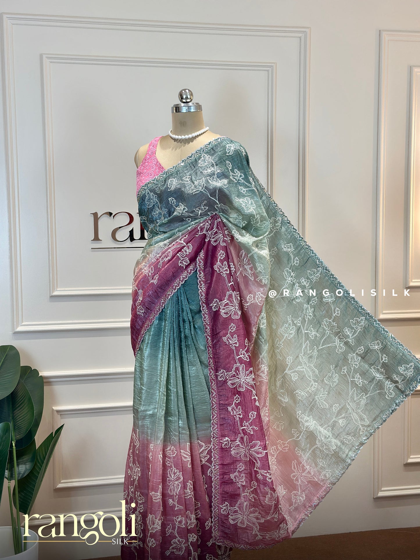 Designer Dual-Tone Embroidered Saree – Elegant Floral Patterns - Post 609