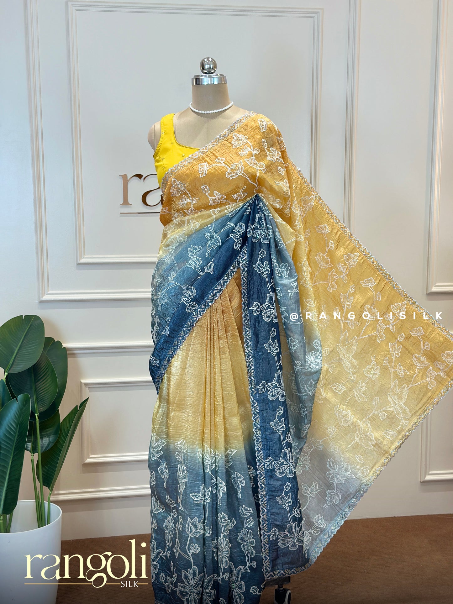 Designer Dual-Tone Embroidered Saree – Elegant Floral Patterns - Post 609