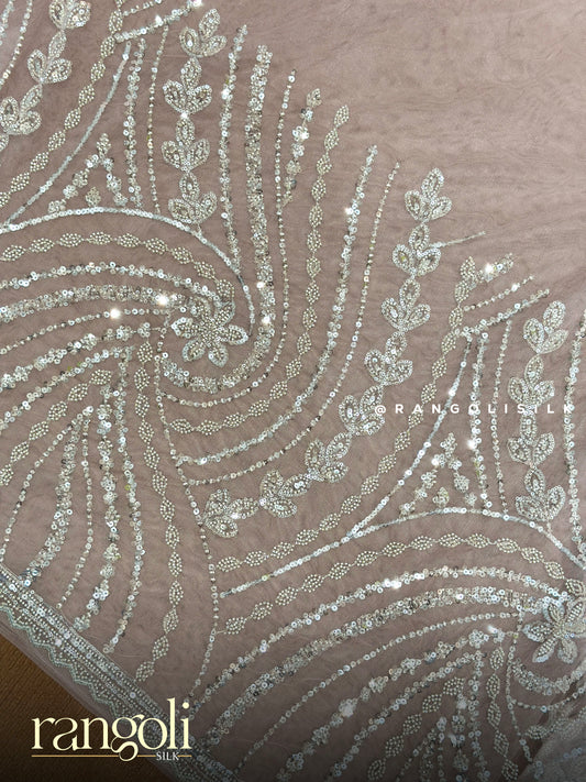 Blush Pink Designer Net Saree with Sequin Cutwork Embroidery - Post 914