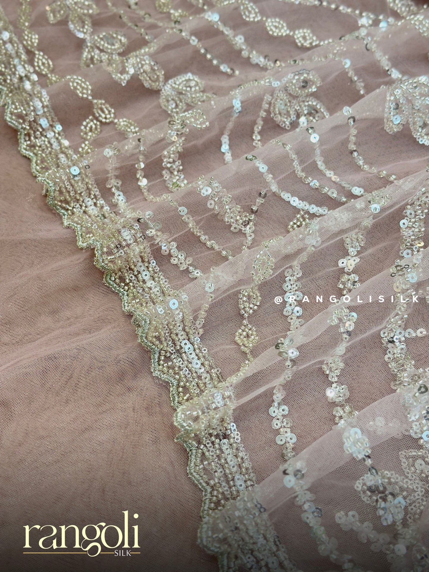 Blush Pink Designer Net Saree with Sequin Cutwork Embroidery - Post 914