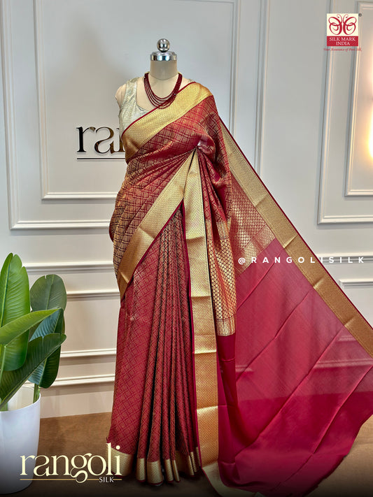 Pure Mysore Silk Saree with Rich Brocade Weave & Golden Zari Border - Post 608