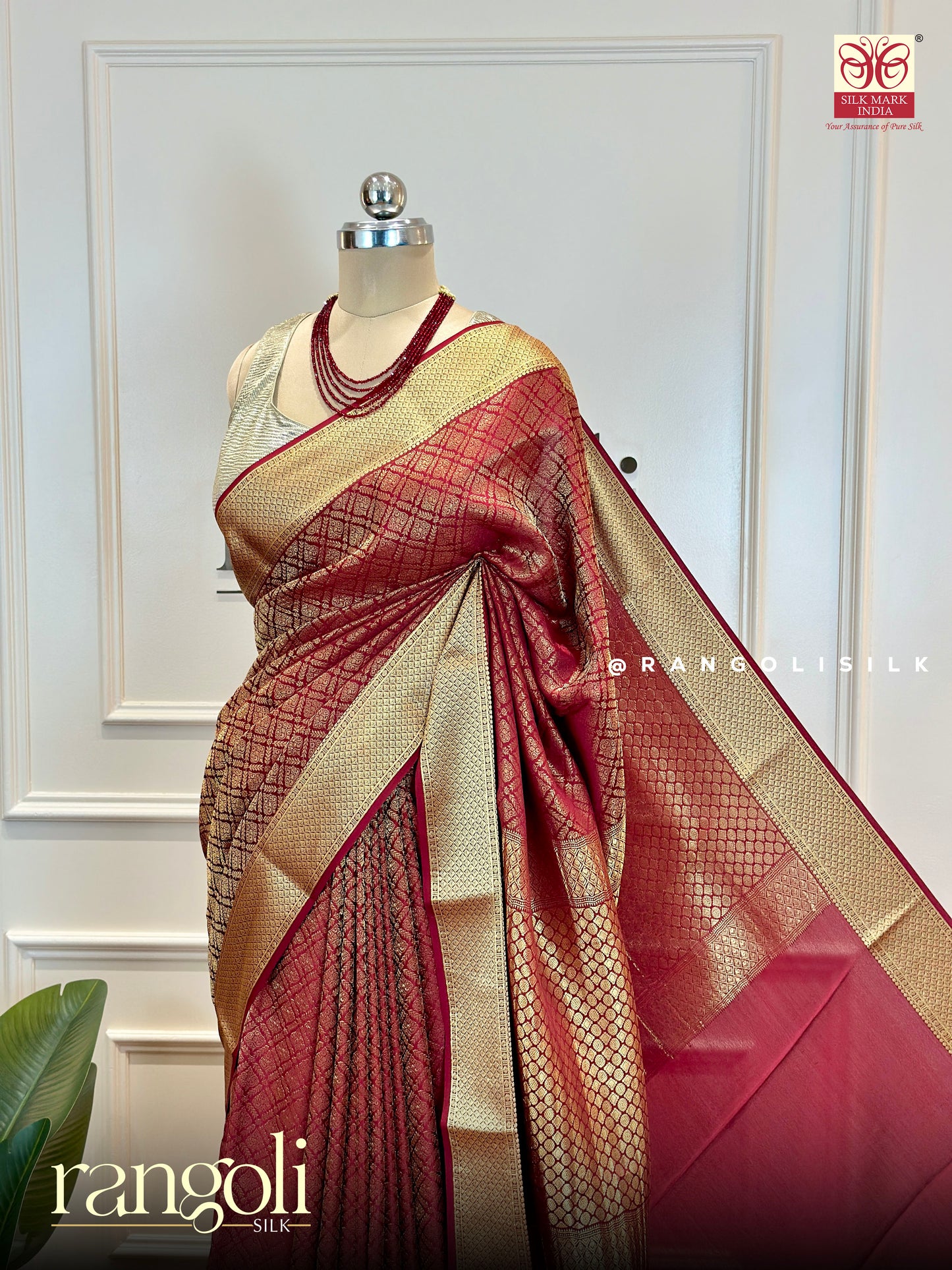 Pure Mysore Silk Saree with Rich Brocade Weave & Golden Zari Border - Post 608