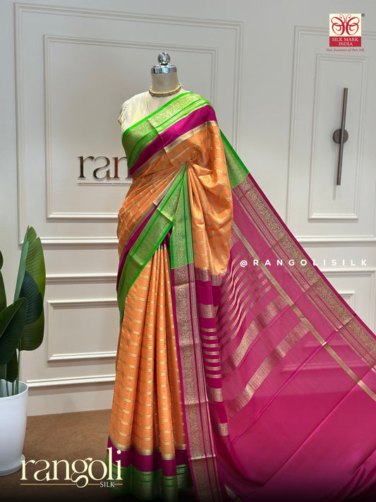 Pure Crepe Silk Sarees with Triple Contrast Color Design - Post 396