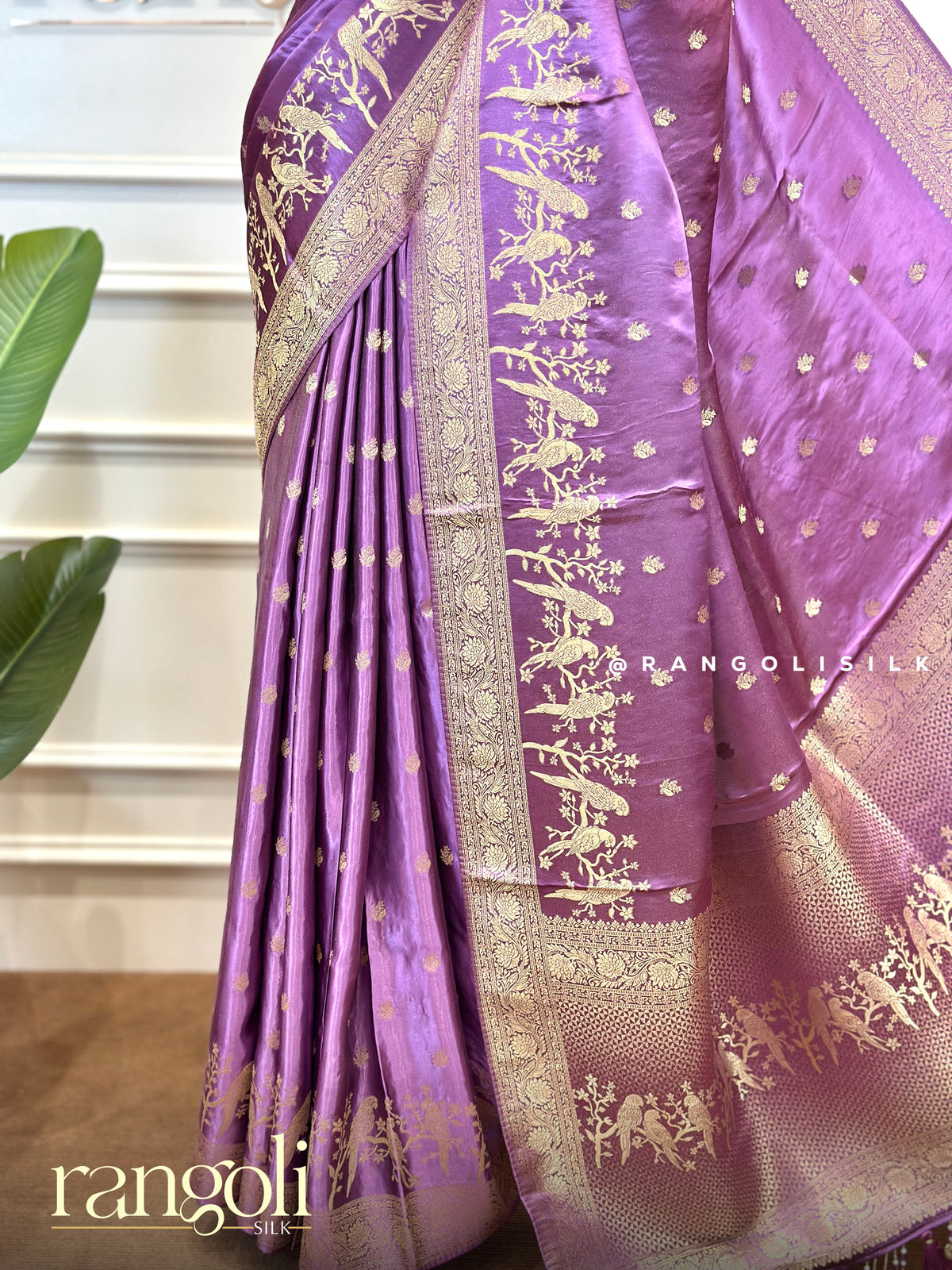 Banaras Satin Blend Saree with Gold Zari Motifs & Latkans - Post 1013