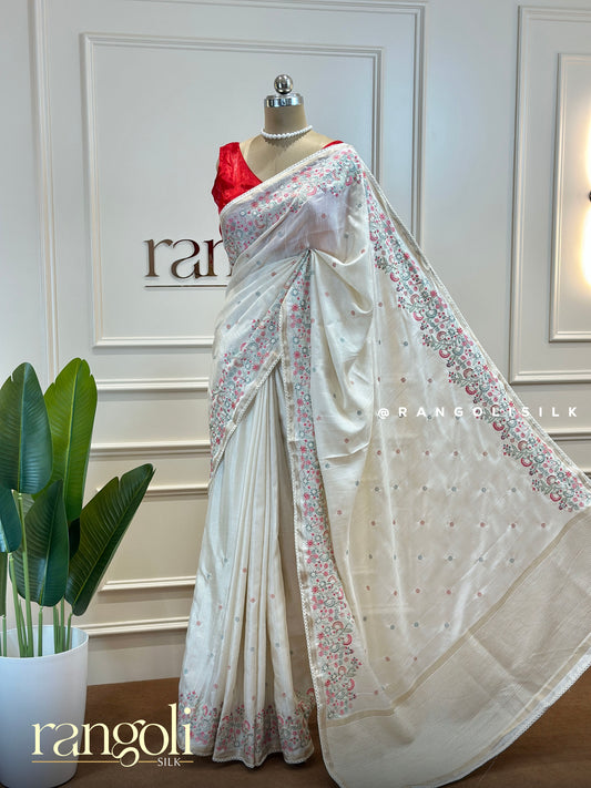 Cotton Saree with Embroidered Floral Design - Post 490