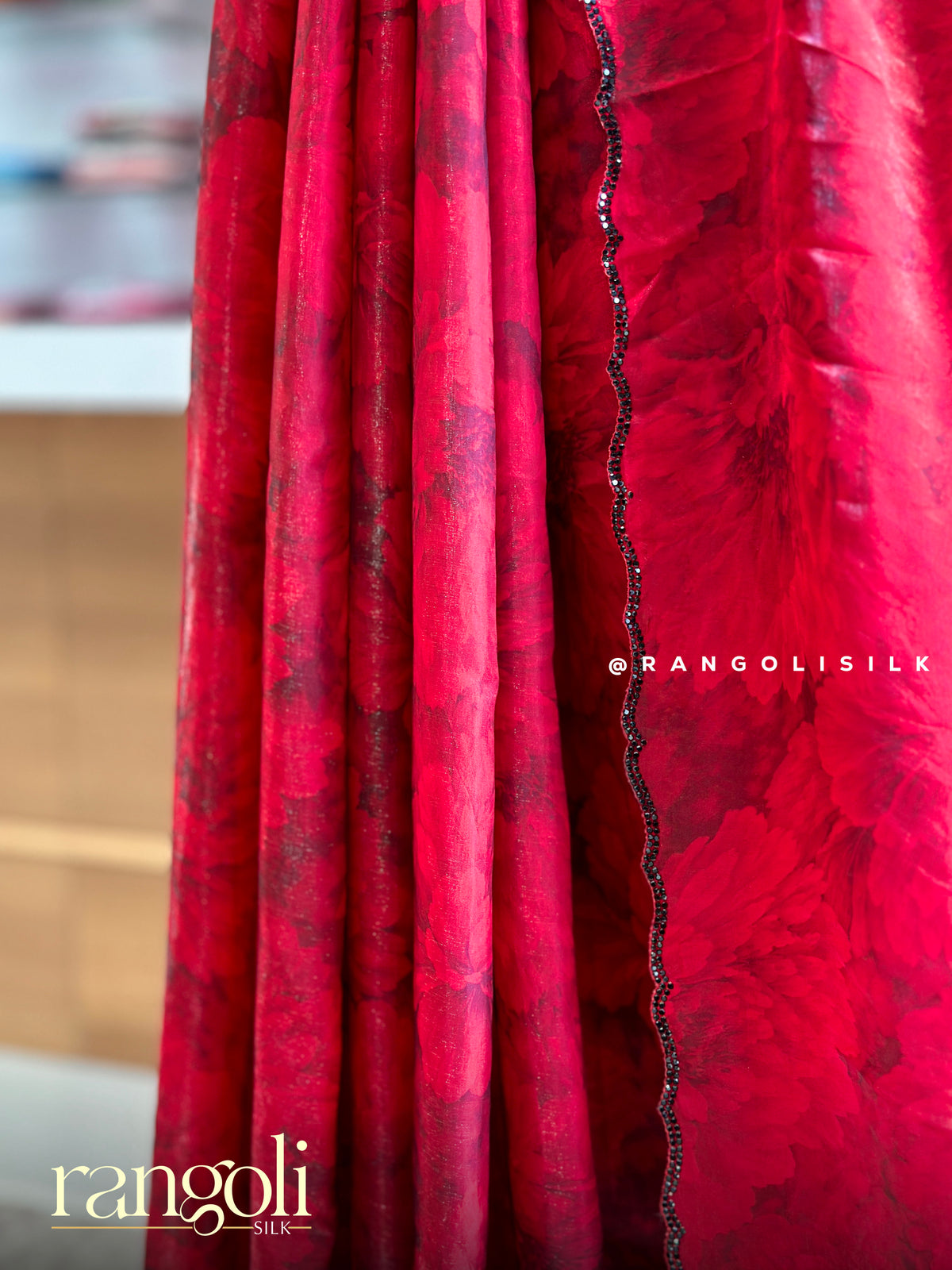 Floral Printed Soft Organza Saree with Scalloped Sequin Border - Post 1017