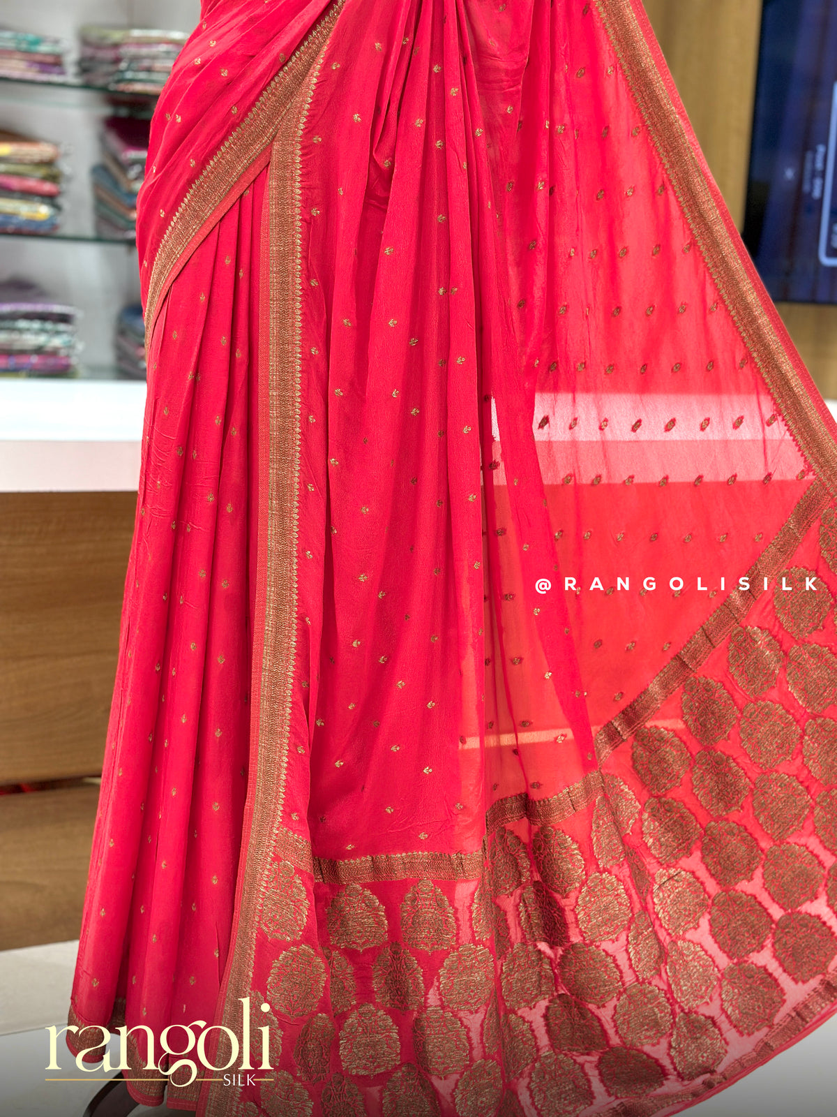 Red Banaras Saree with Gold Zari Buttas & Woven Pallu - Post 1014
