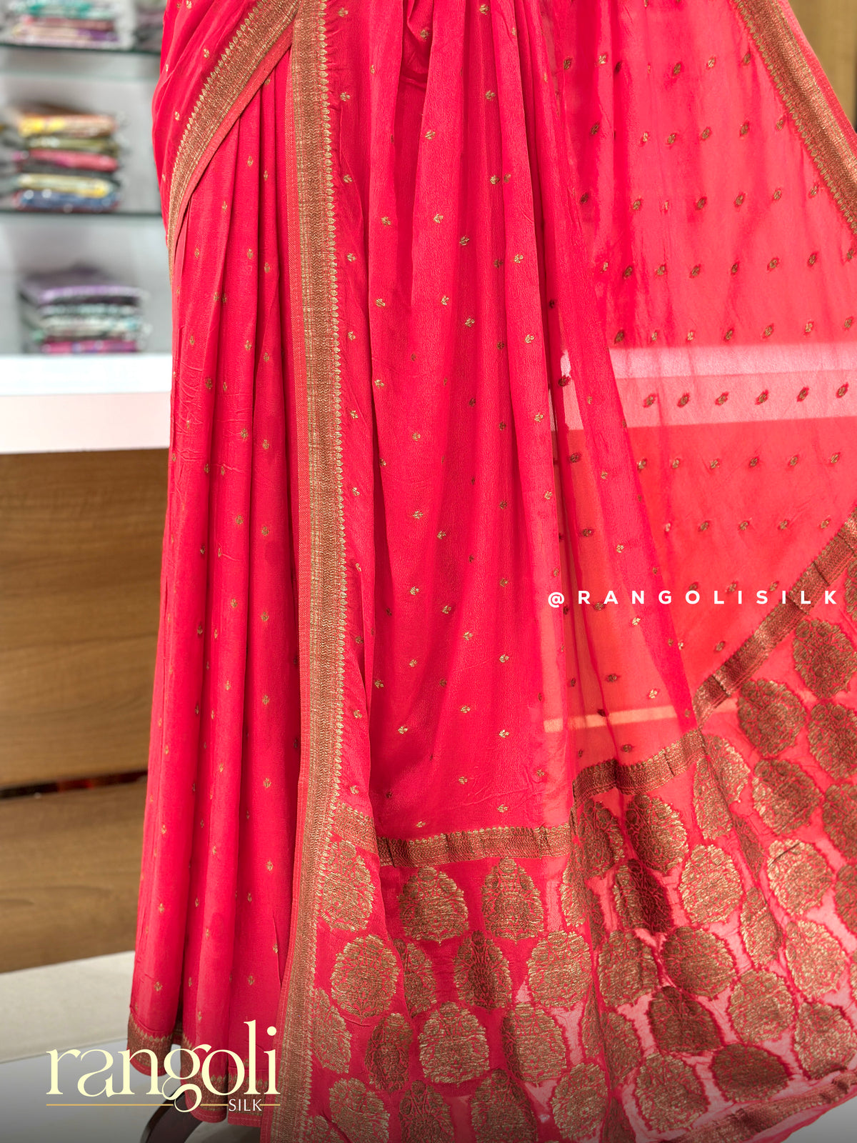 Red Banaras Saree with Gold Zari Buttas & Woven Pallu - Post 1014