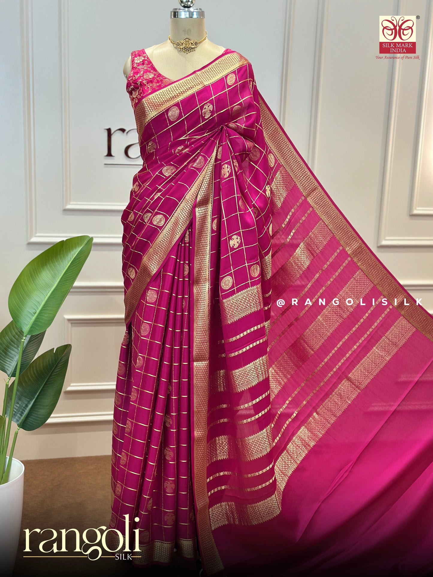 Pure Mysore Silk Crepe Saree – Royal Magenta Pink with Rich Gold Zari Work - Post 792