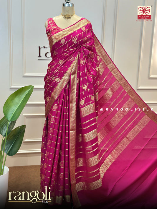 Pure Mysore Silk Crepe Saree – Royal Magenta Pink with Rich Gold Zari Work - Post 792