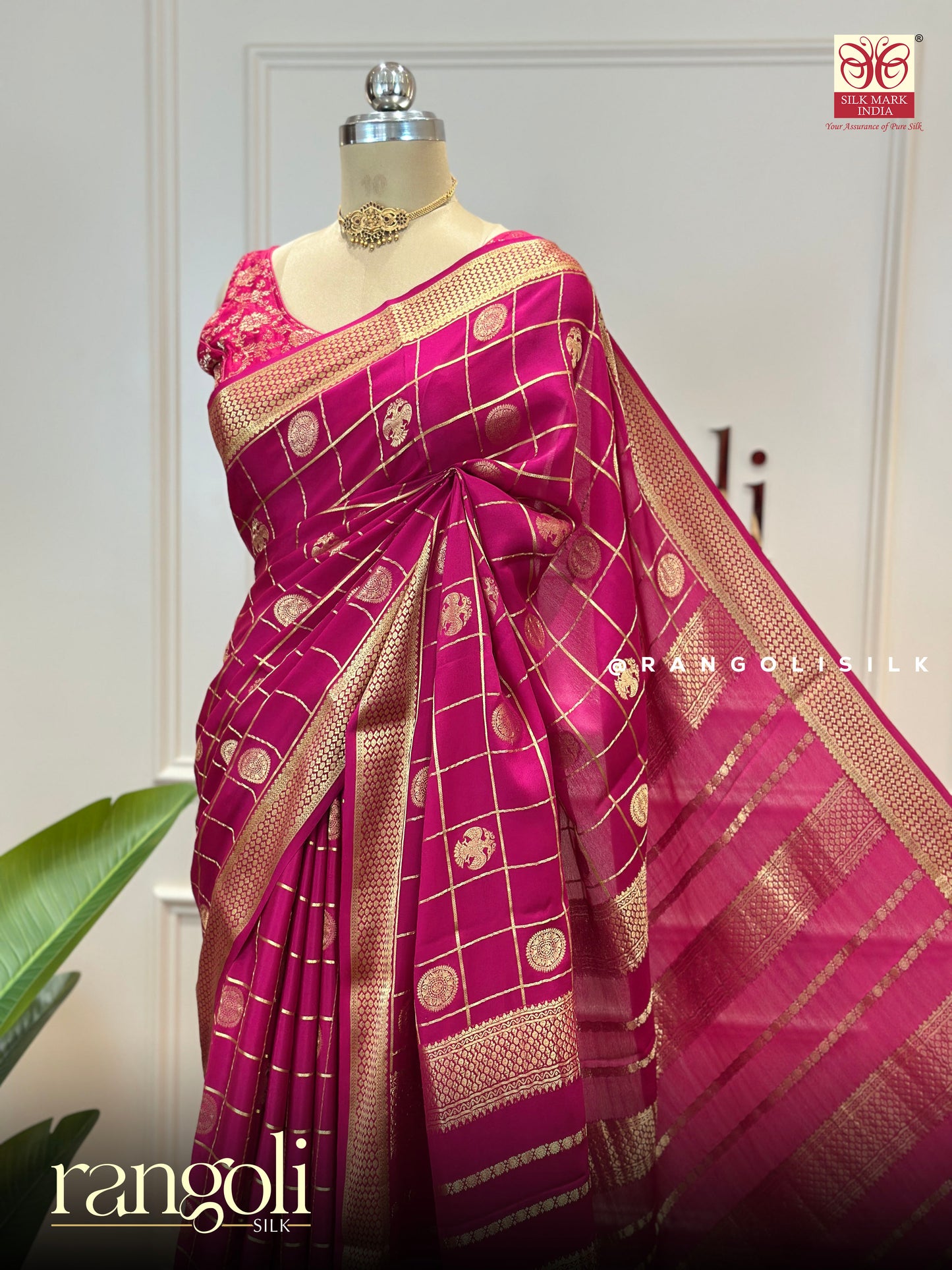 Pure Mysore Silk Crepe Saree – Royal Magenta Pink with Rich Gold Zari Work - Post 792