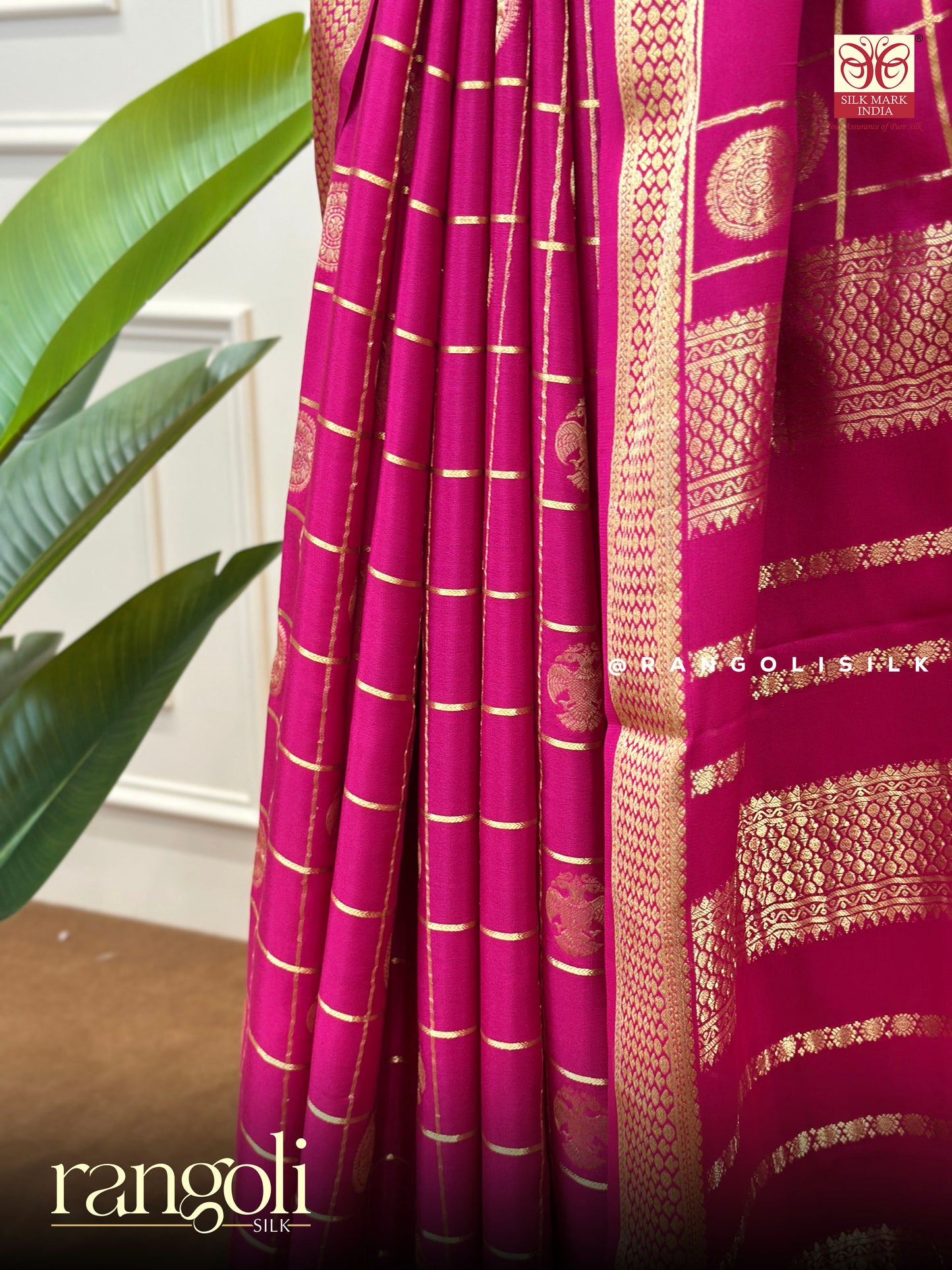 Pure Mysore Silk Crepe Saree – Royal Magenta Pink with Rich Gold Zari Work - Post 792