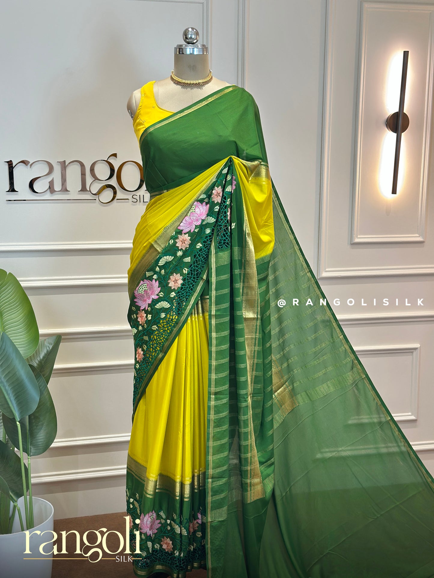 Semi-Mysore Silk Saree with Intricate Embroidery & Cutwork - Post 710