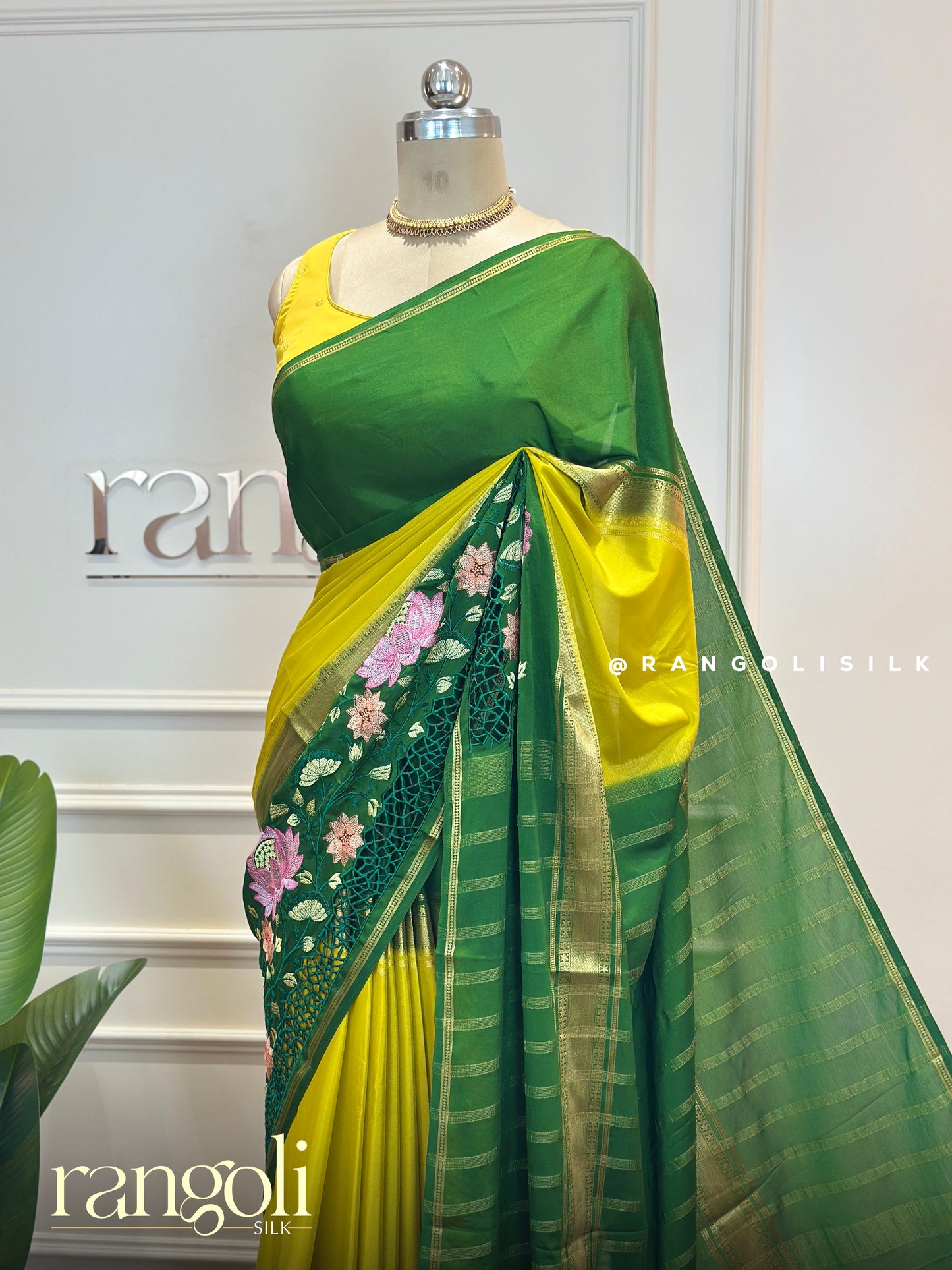 Semi-Mysore Silk Saree with Intricate Embroidery & Cutwork - Post 710