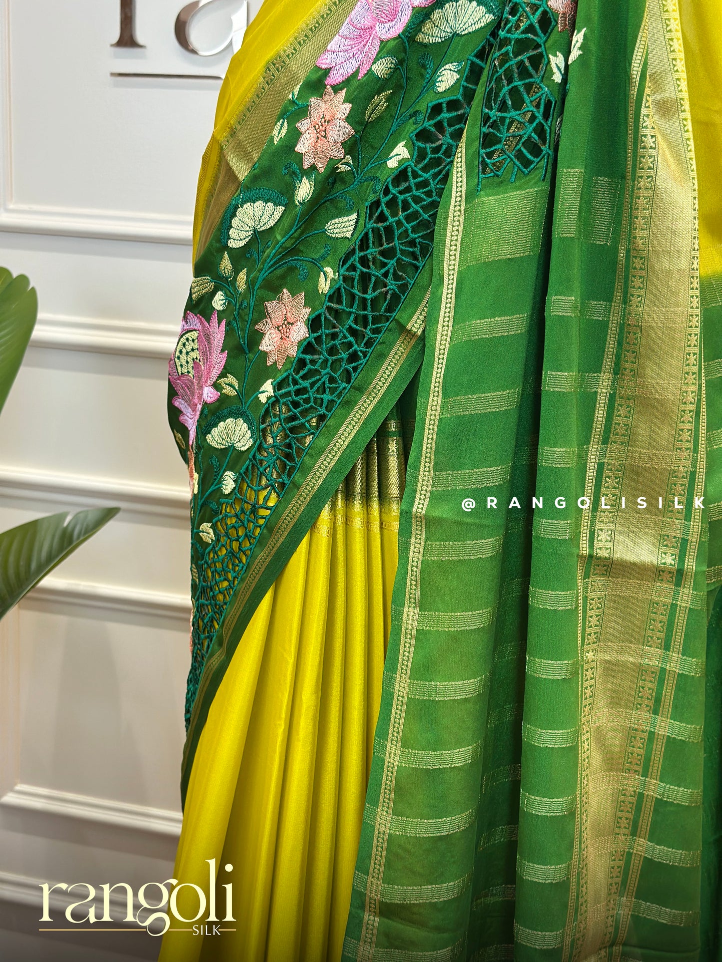 Semi-Mysore Silk Saree with Intricate Embroidery & Cutwork - Post 710