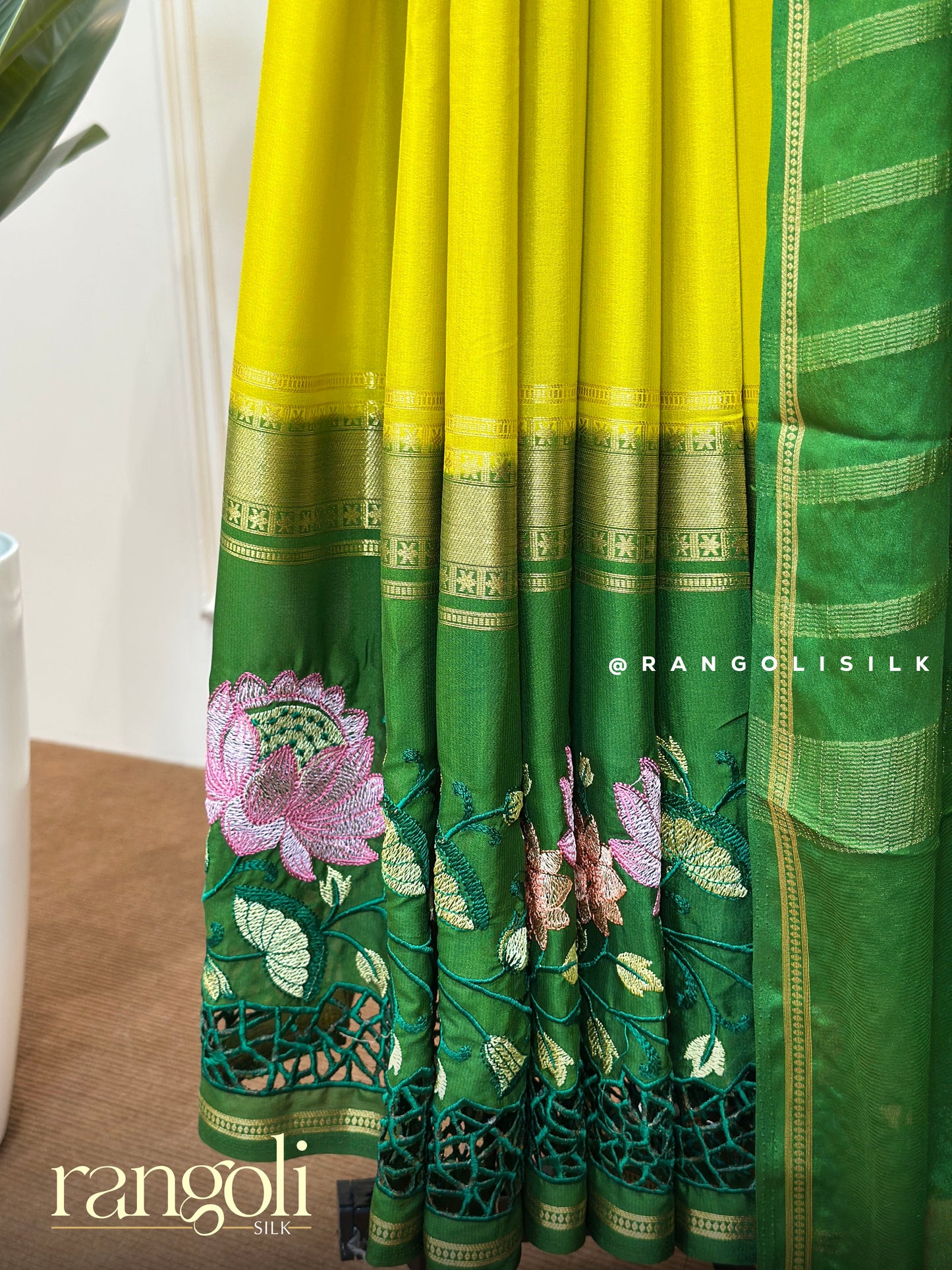 Semi-Mysore Silk Saree with Intricate Embroidery & Cutwork - Post 710