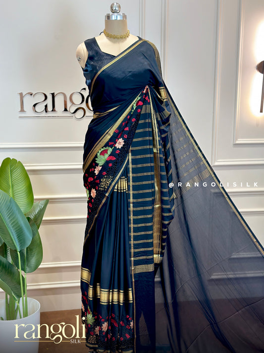 Semi-Mysore Silk Saree with Intricate Embroidery & Cutwork - Post 710